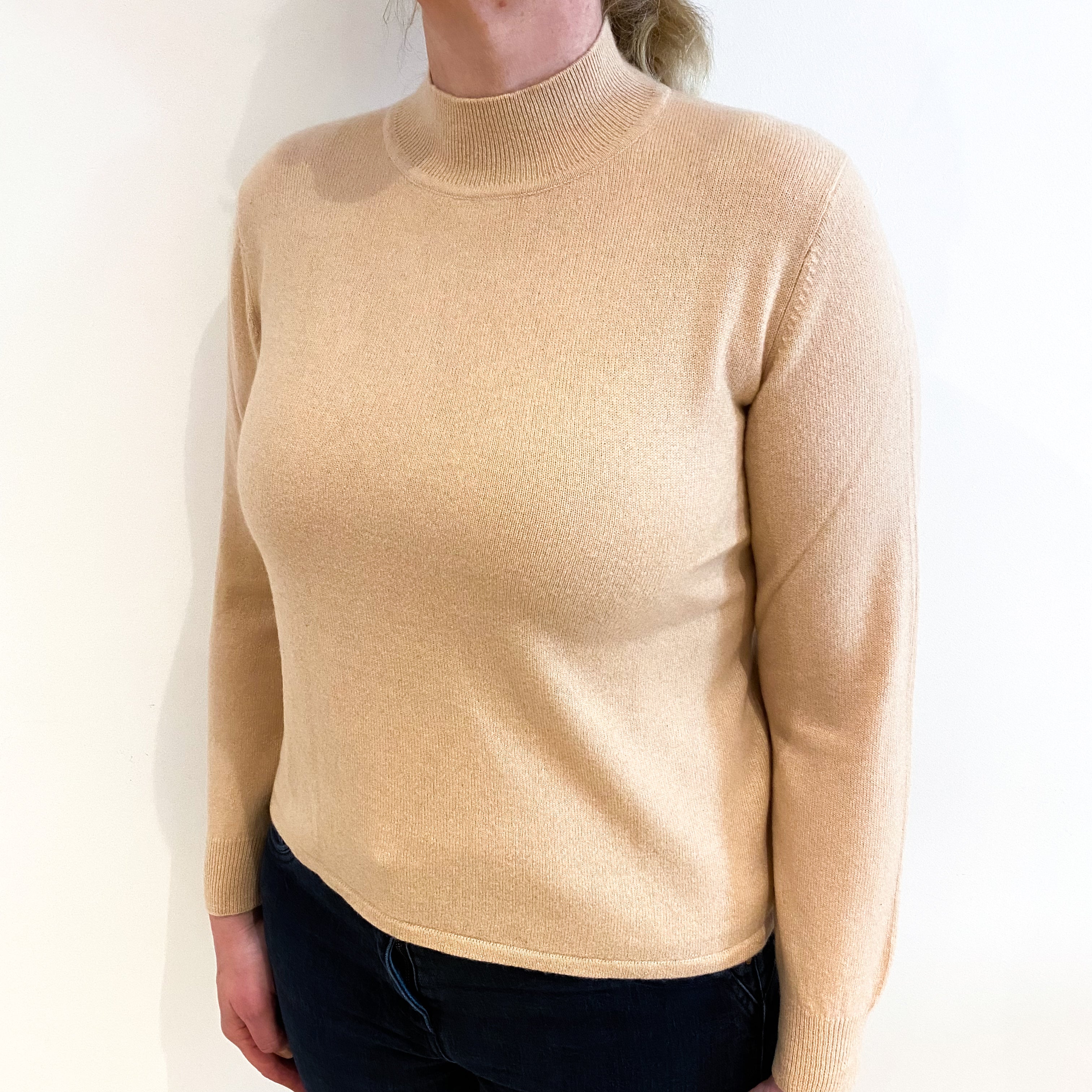 Sand Beige Cashmere Turtle Neck Jumper Large