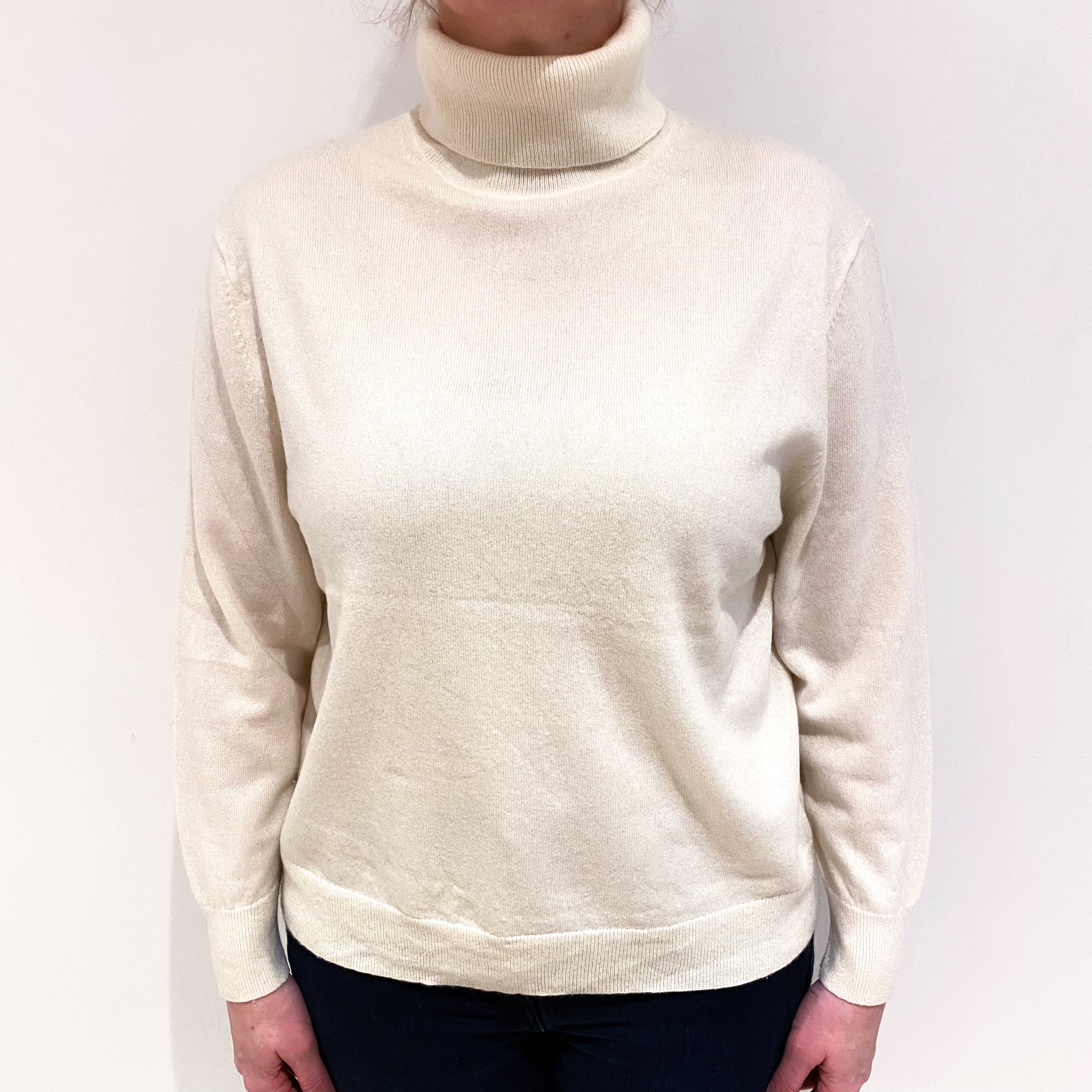 Vanilla Cream Cashmere Polo Neck Jumper Large