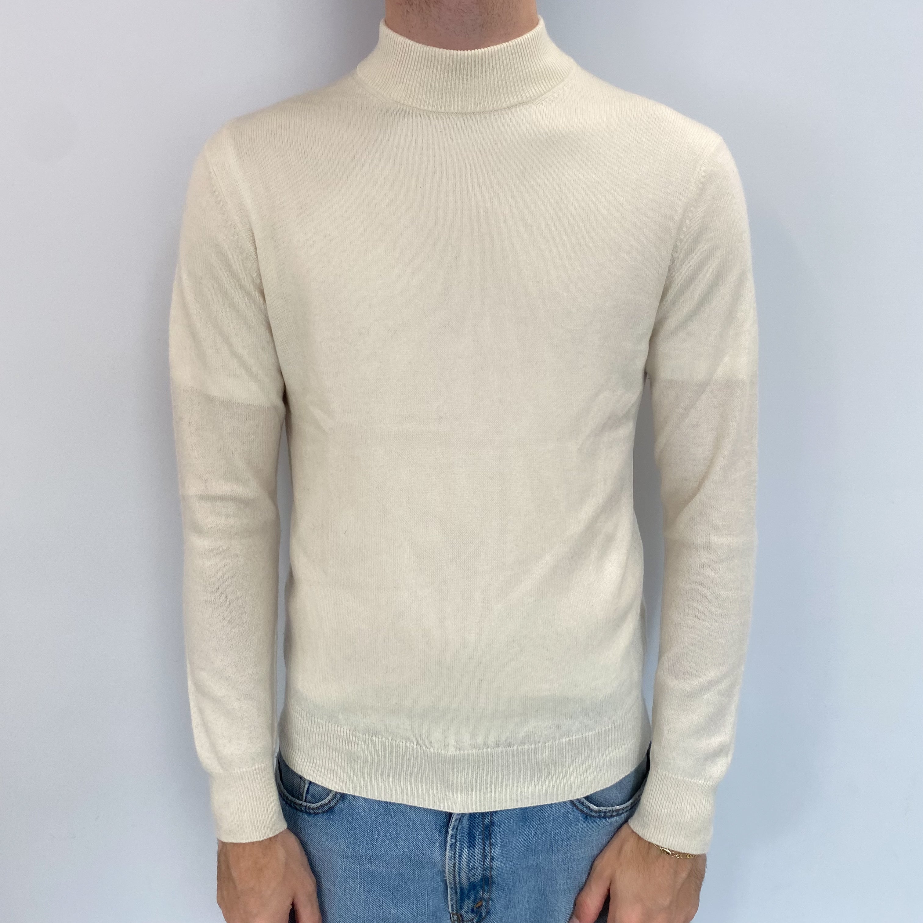 Men's Vanilla Cream Cashmere Turtle Neck Jumper Medium