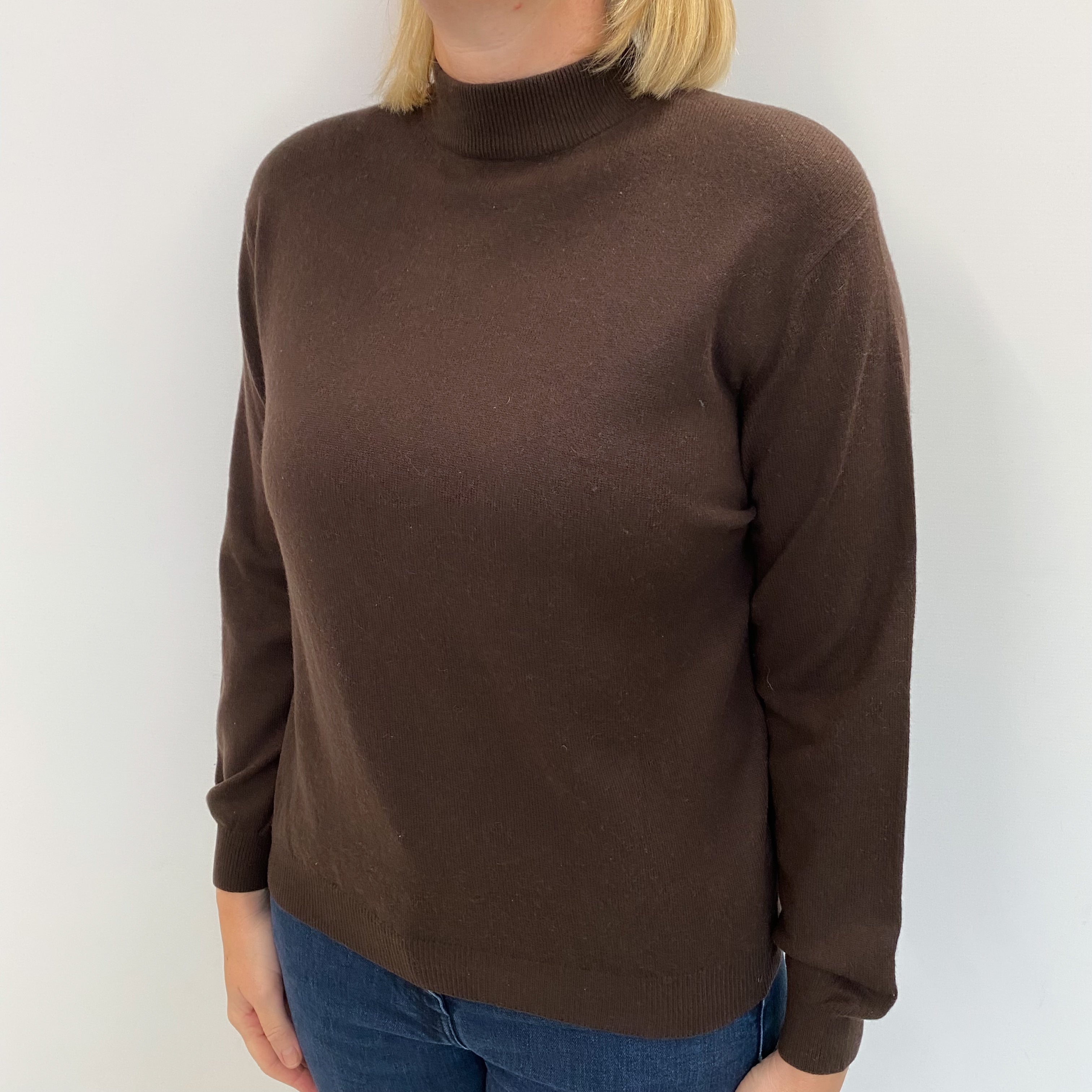 Chocolate Brown Cashmere Turtle Neck Jumper Large