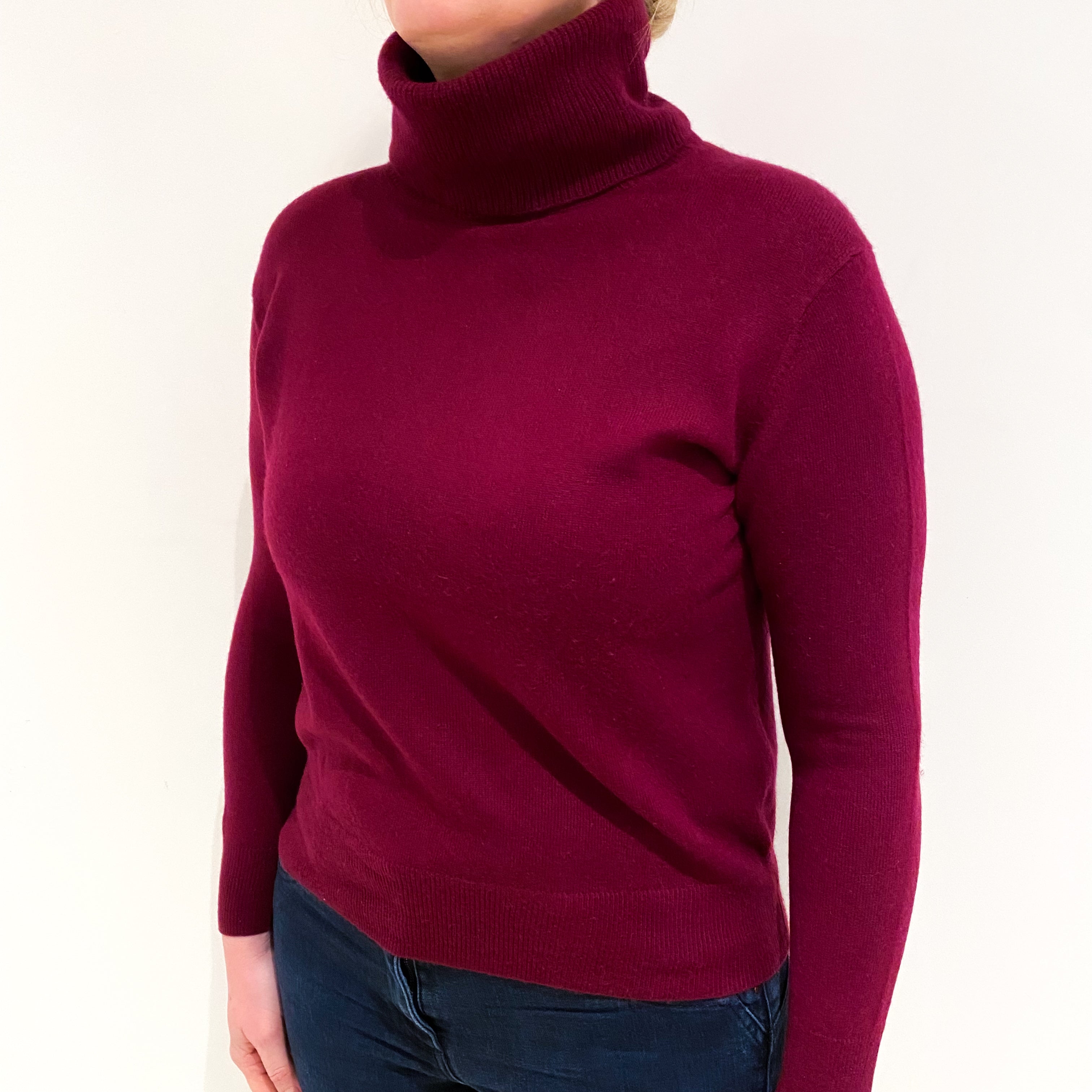 Wine Red Cashmere Polo Neck Jumper Large