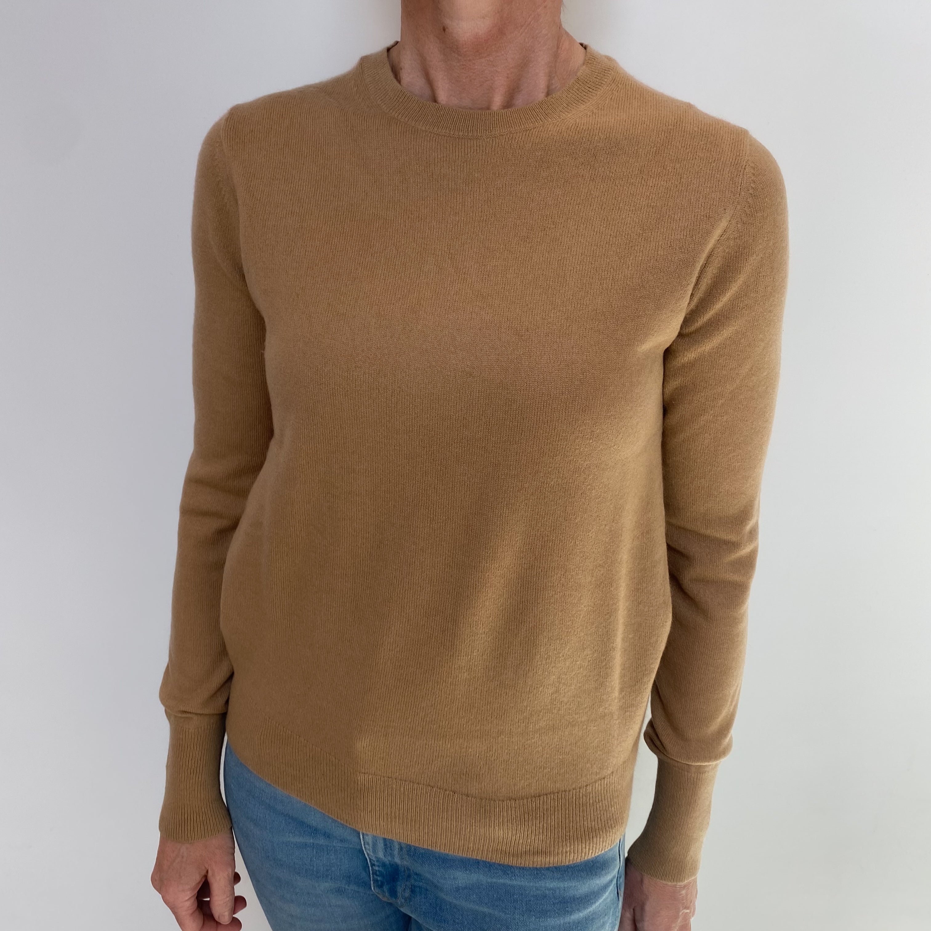 Camel Brown Cashmere Crew Neck Jumper Small