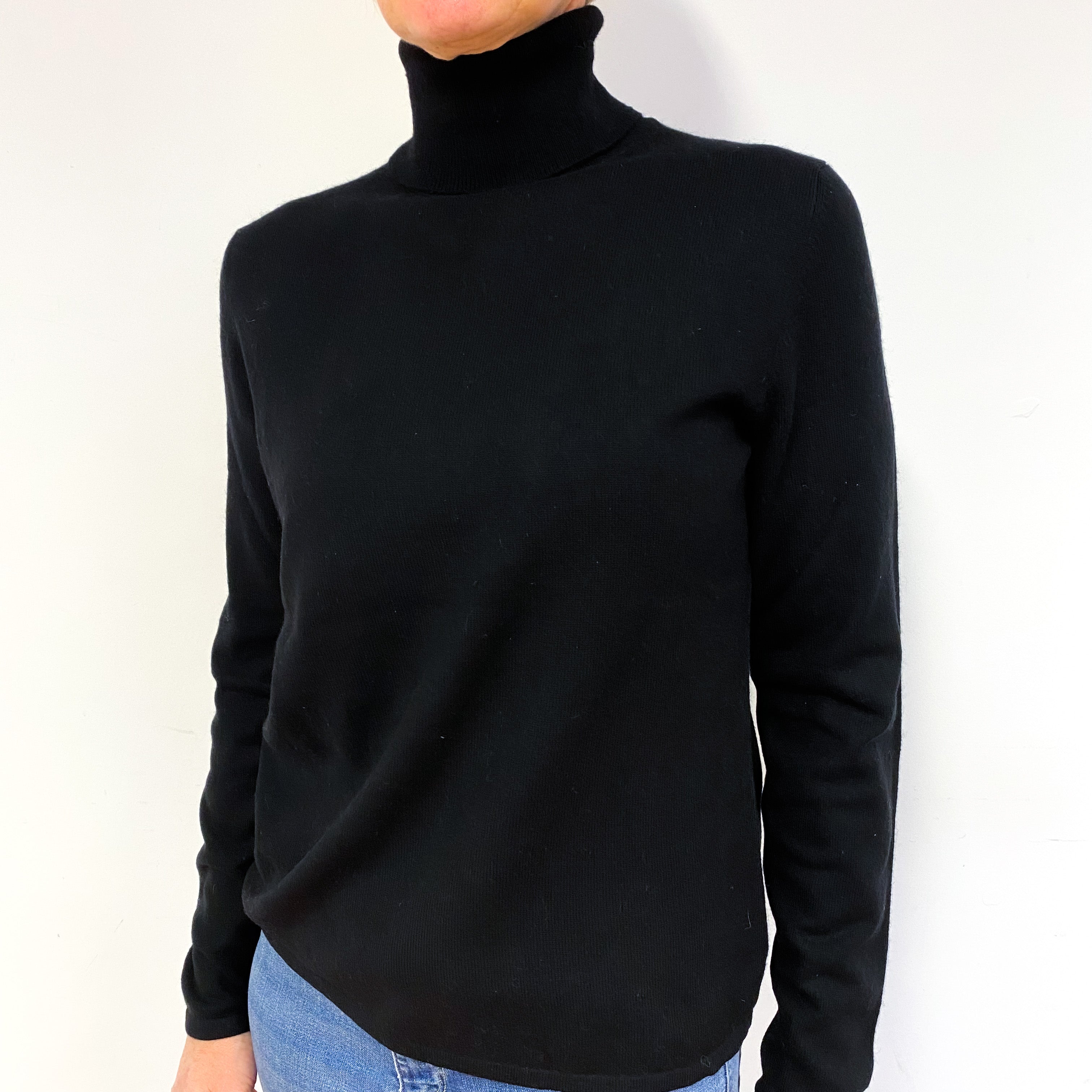 Black Cashmere Polo Neck Jumper Medium