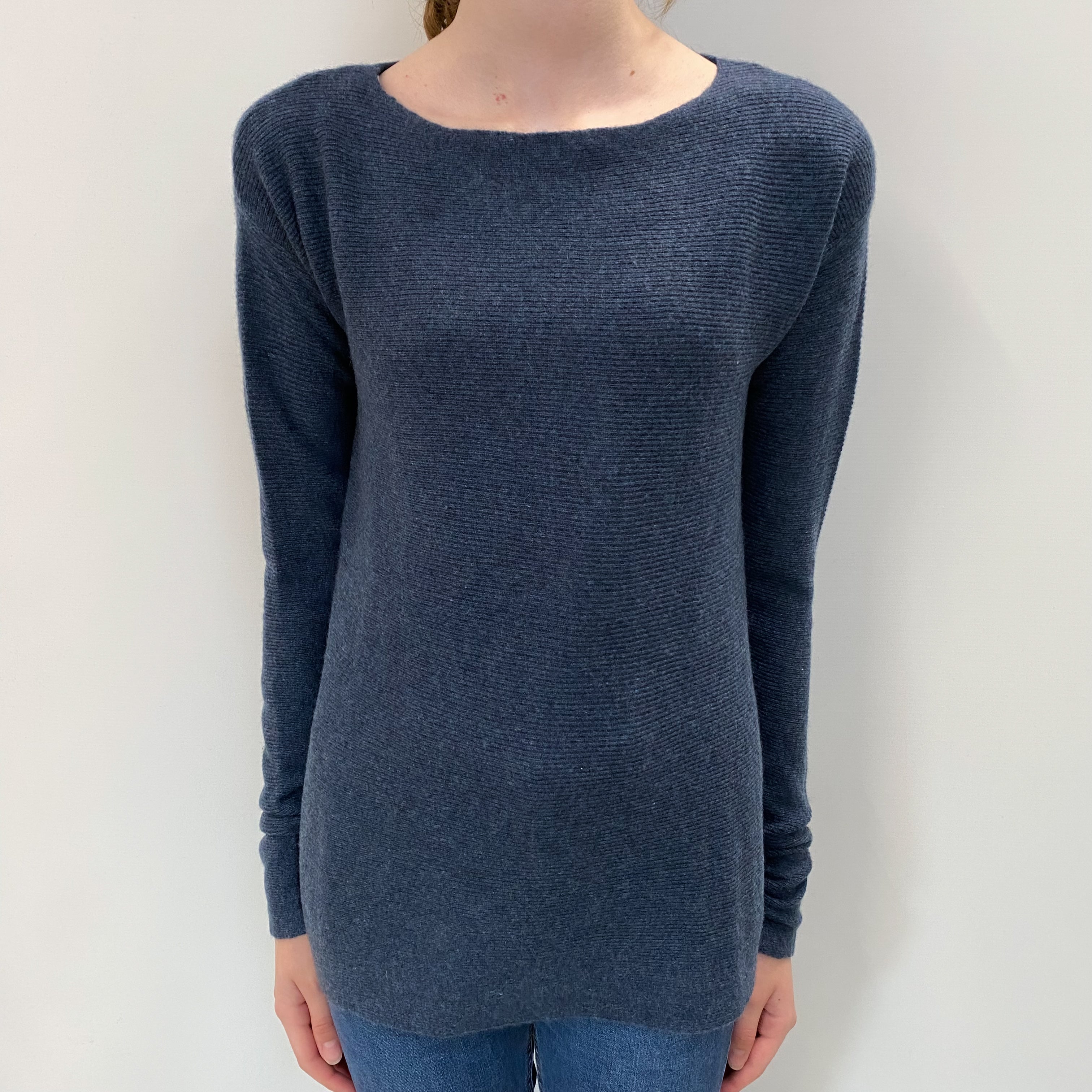 Naval Blue Cashmere Slash Neck Jumper Extra Small