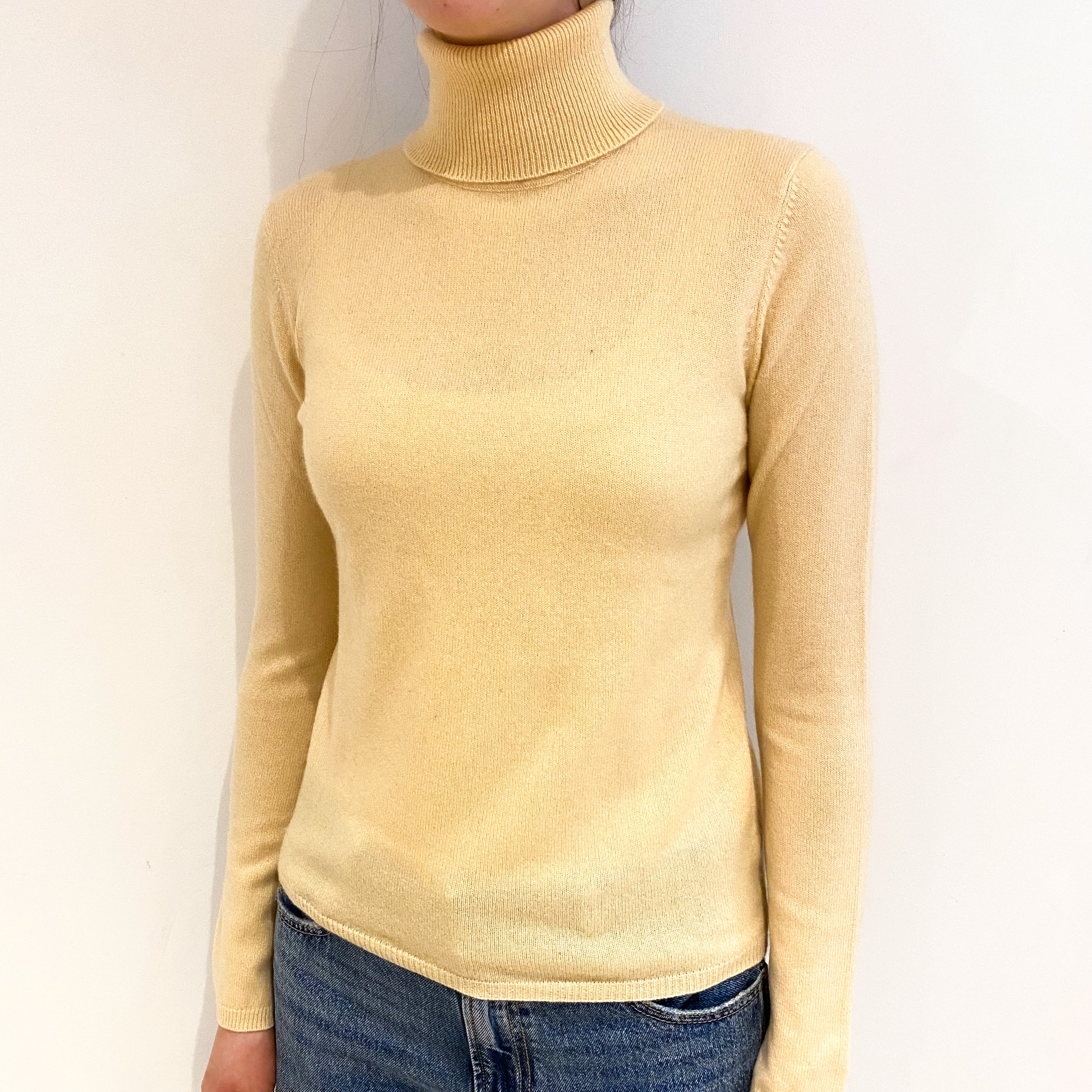 Custard Yellow Cashmere Polo Neck Jumper Extra Small