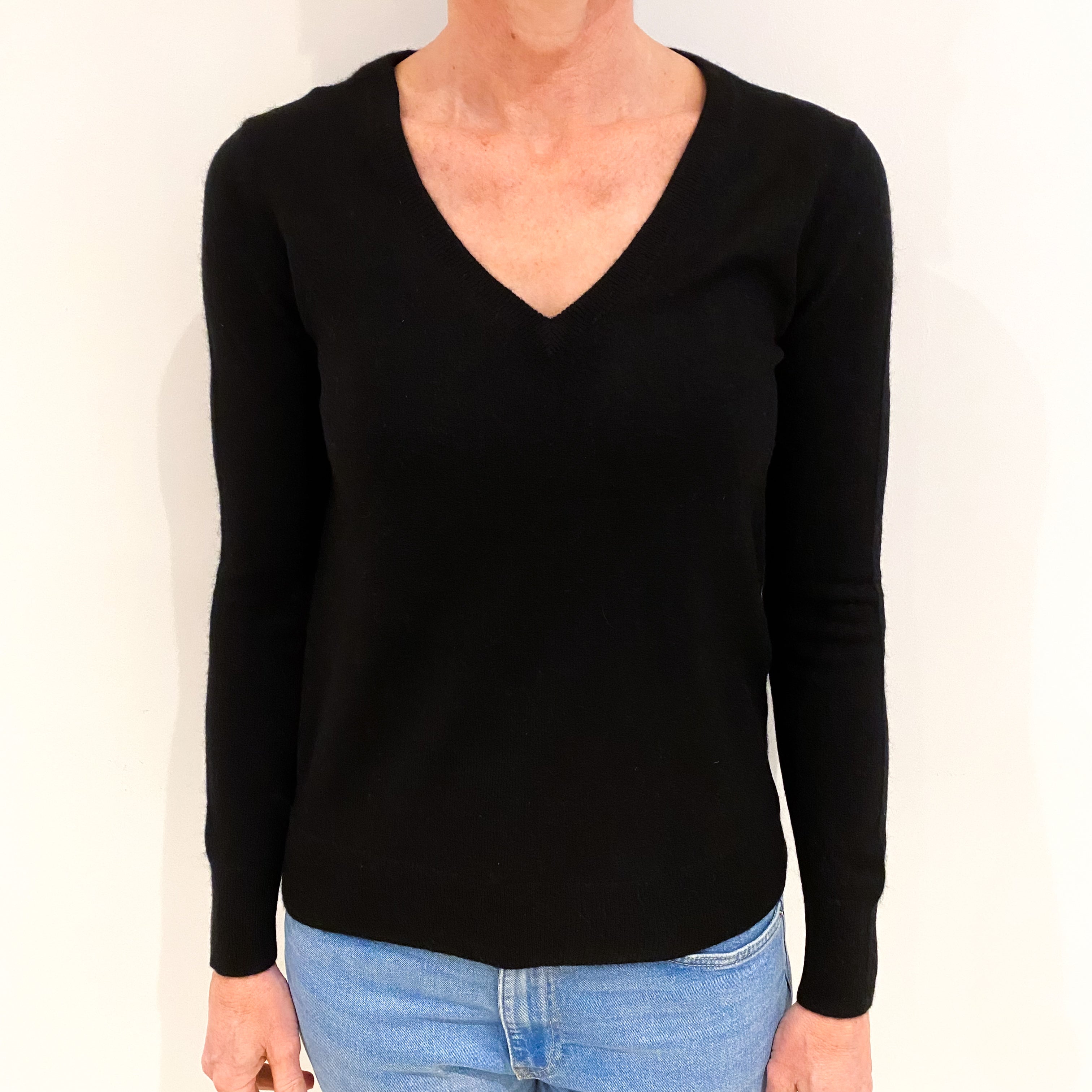 Black Cashmere V Neck Jumper Small