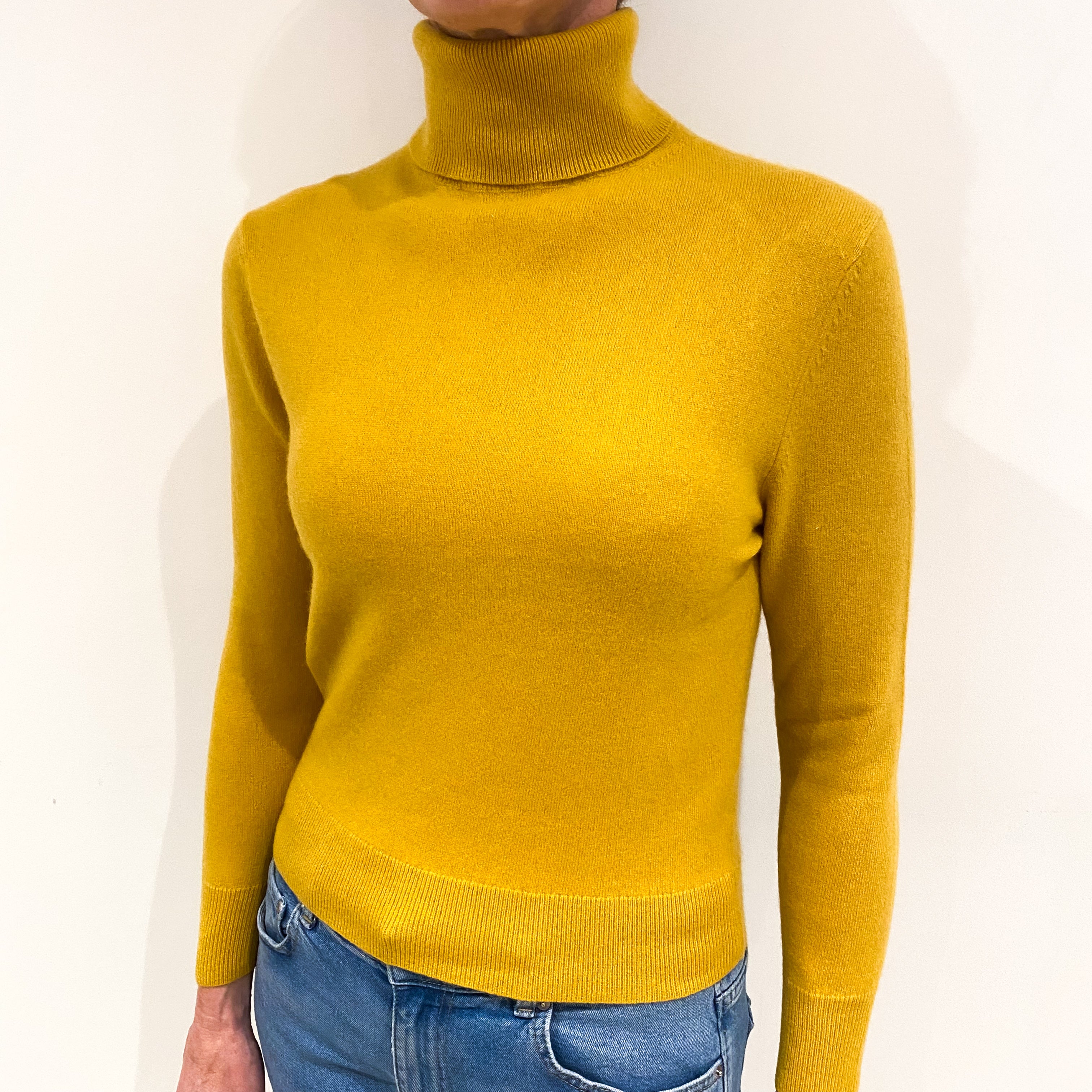 Mustard Yellow Cashmere Polo Neck Jumper Small