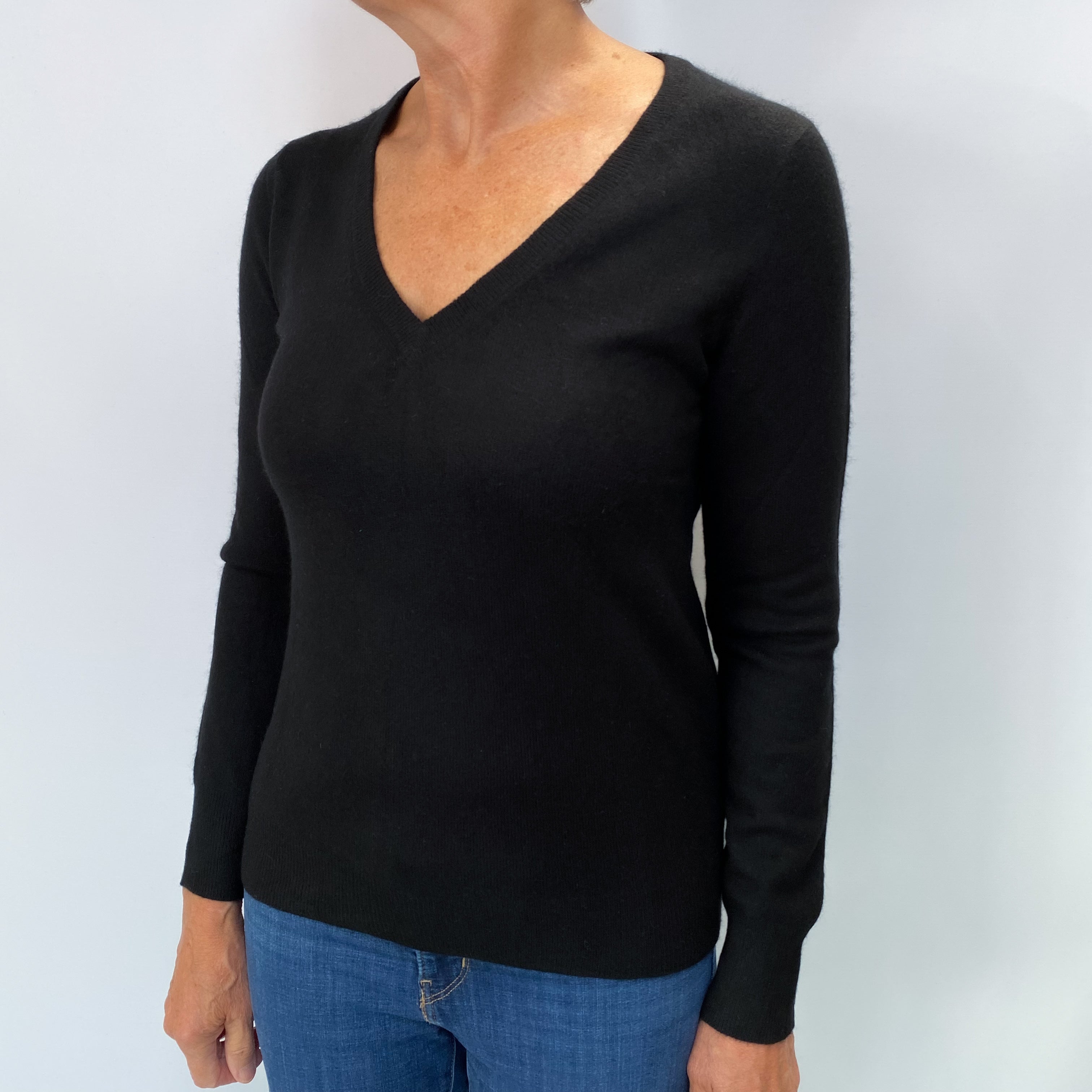 Black Cashmere V Neck Jumper Medium