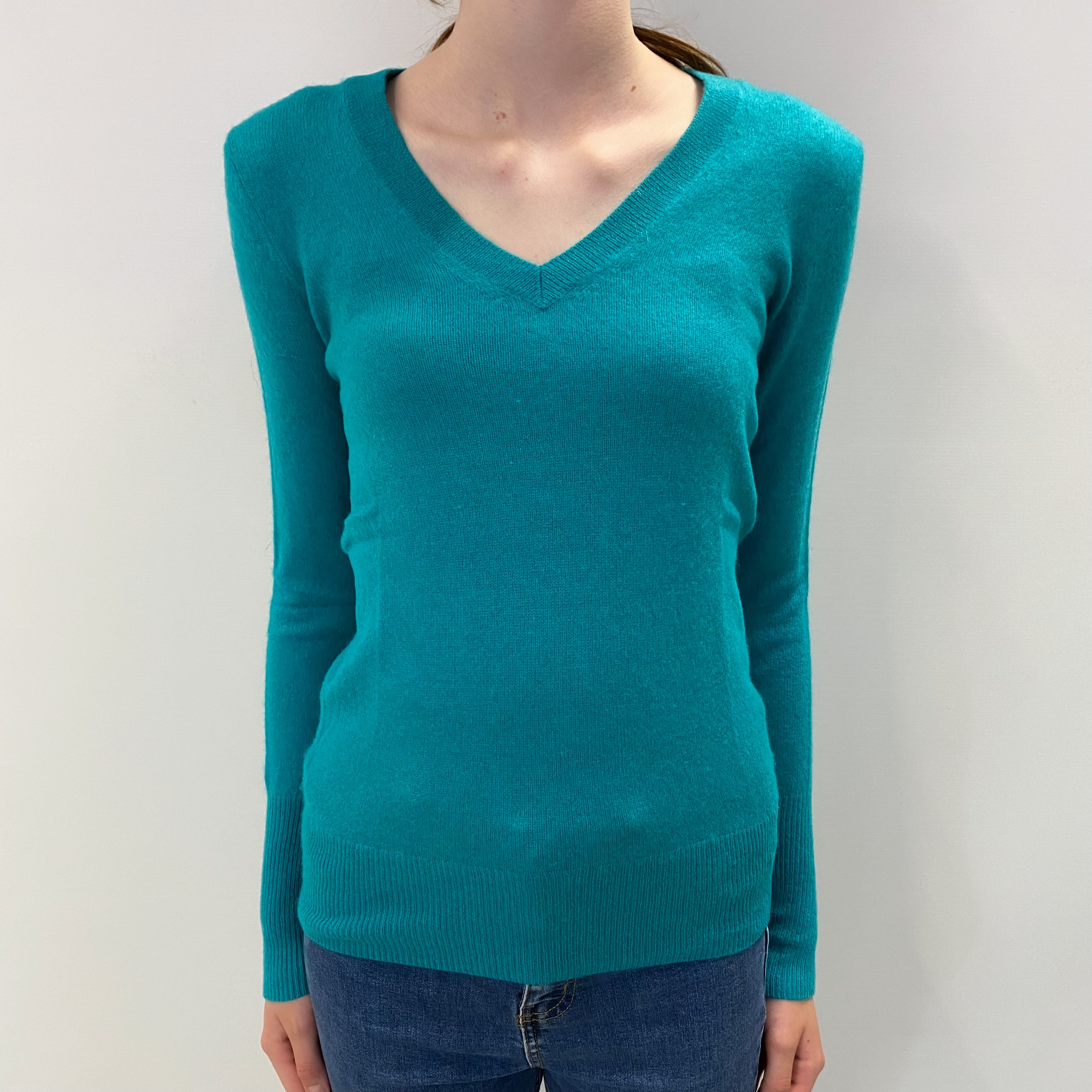 Aquamarine Blue Cashmere V Neck Jumper Extra Small