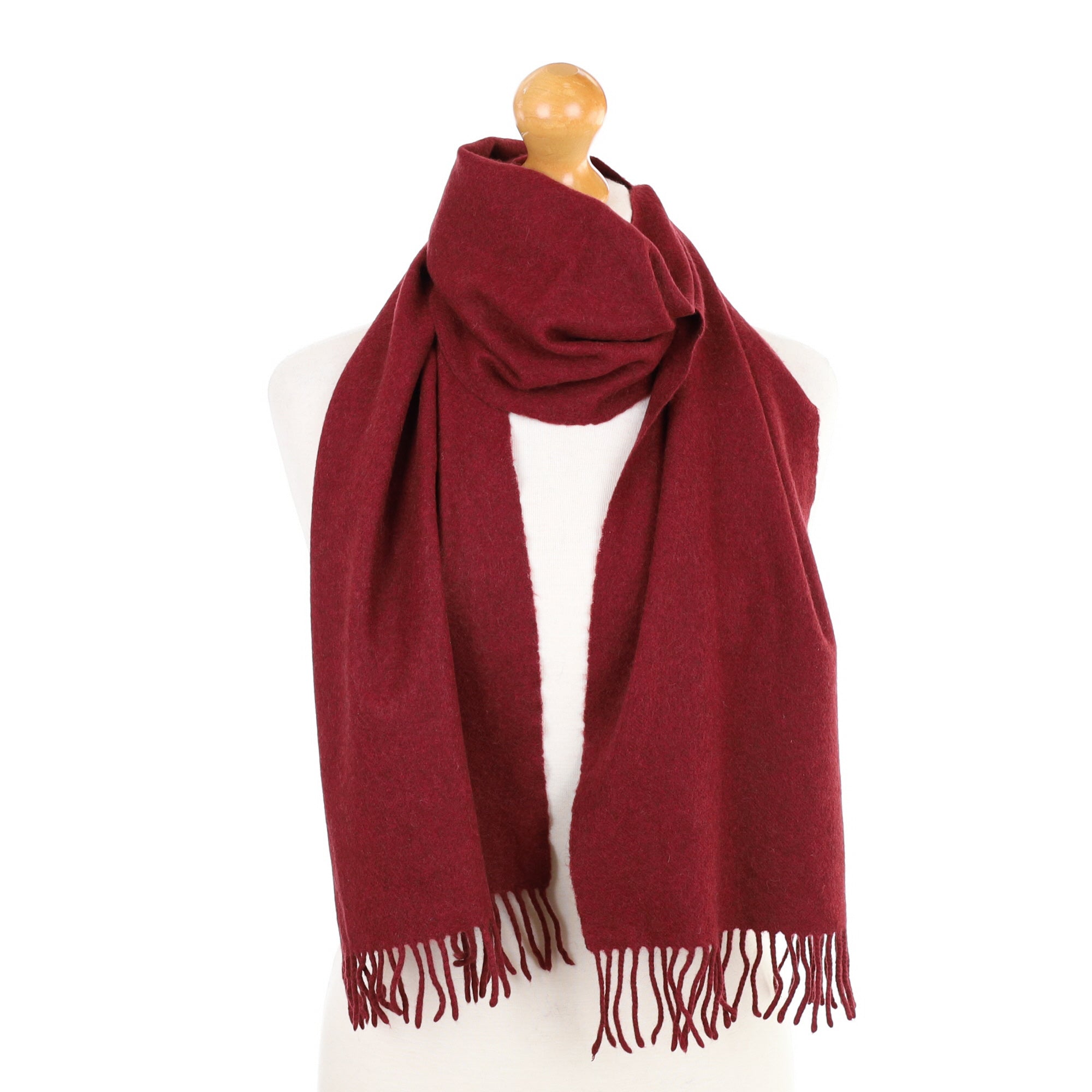 Burgundy Red Fringed Cashmere Woven Scarf