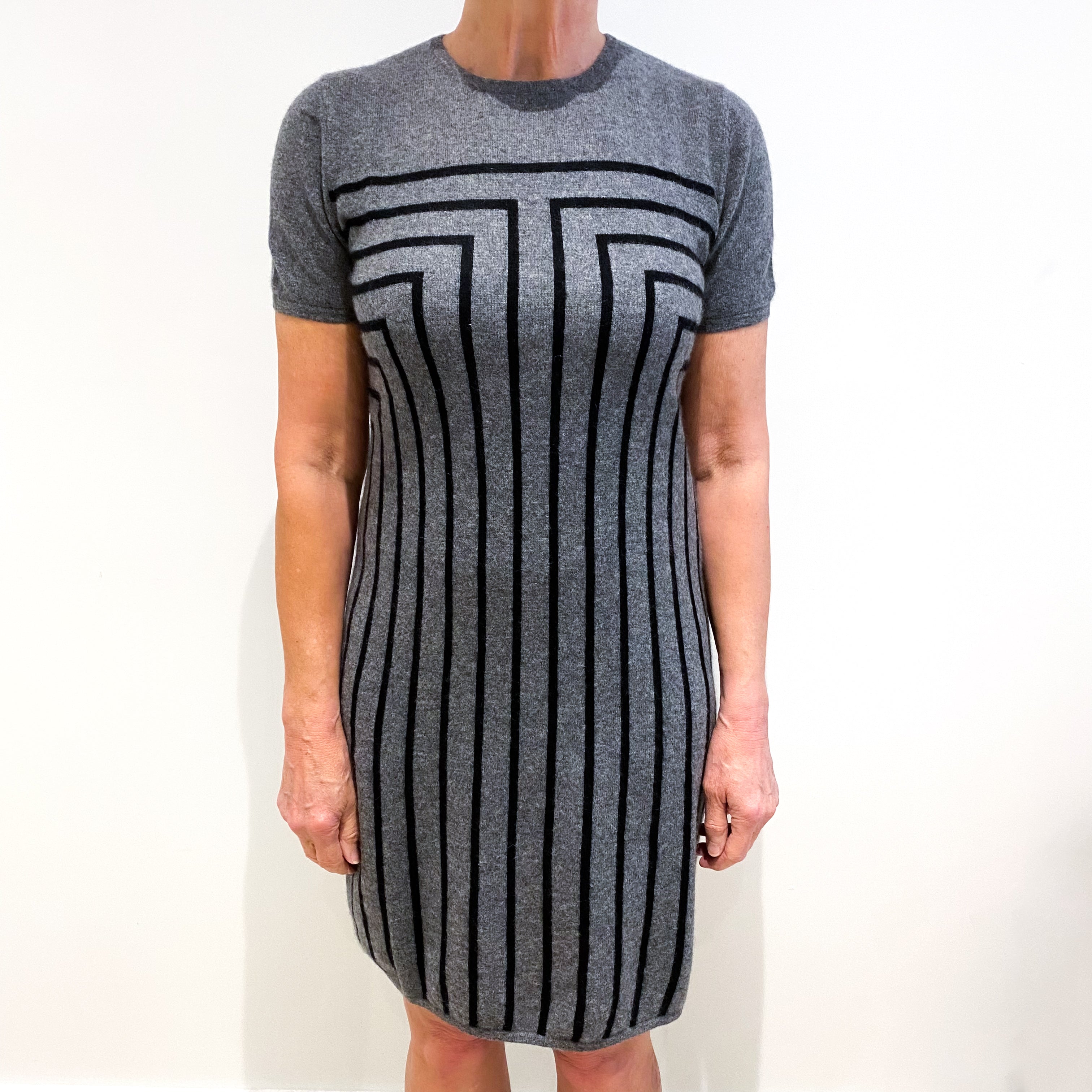 Slate Grey Black Stripe Cashmere Dress Medium