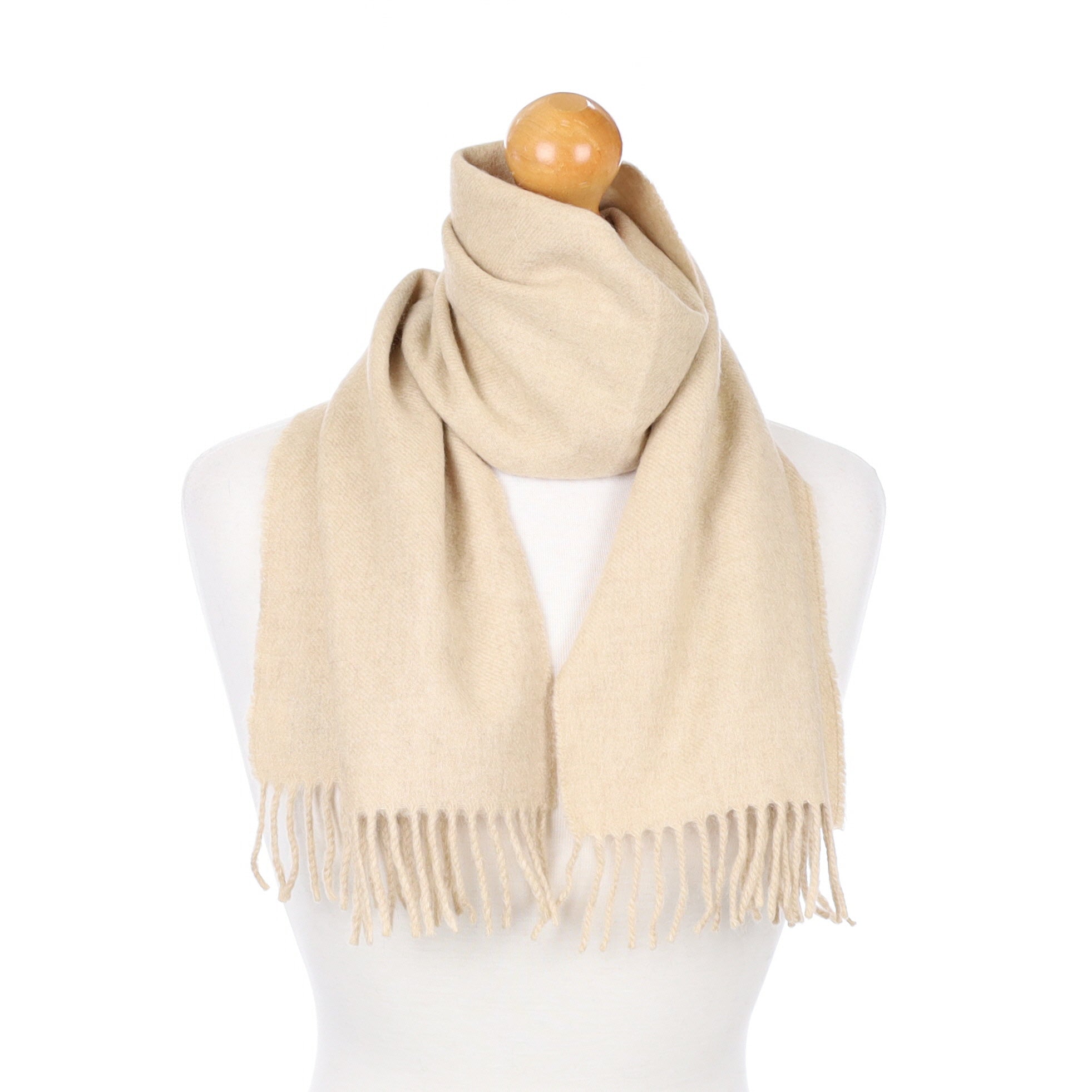 Sandy Beige Fringed Cashmere Woven Scarf