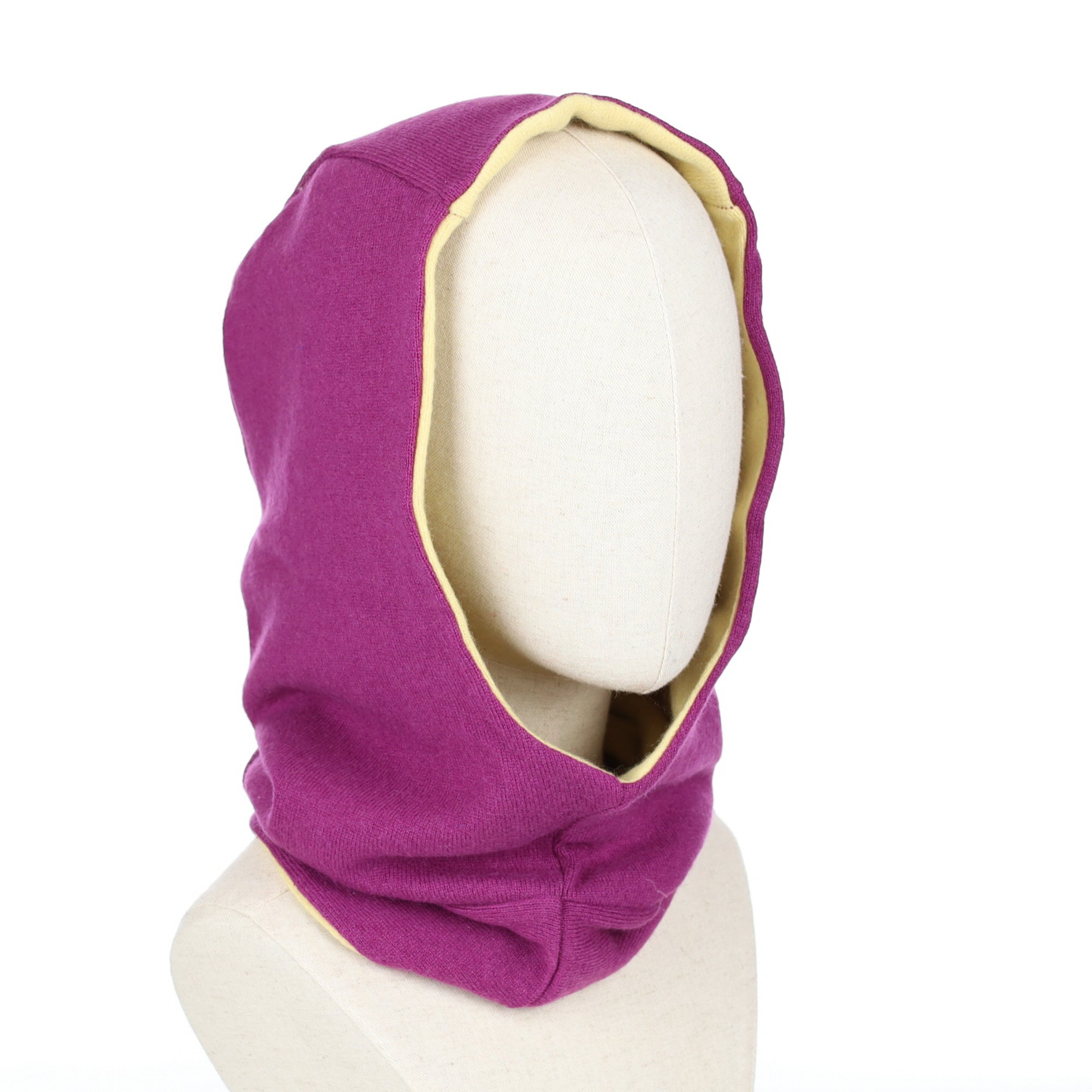 Plum Purple and Primrose Yellow Luxury Reversible Cashmere Hood Unisex