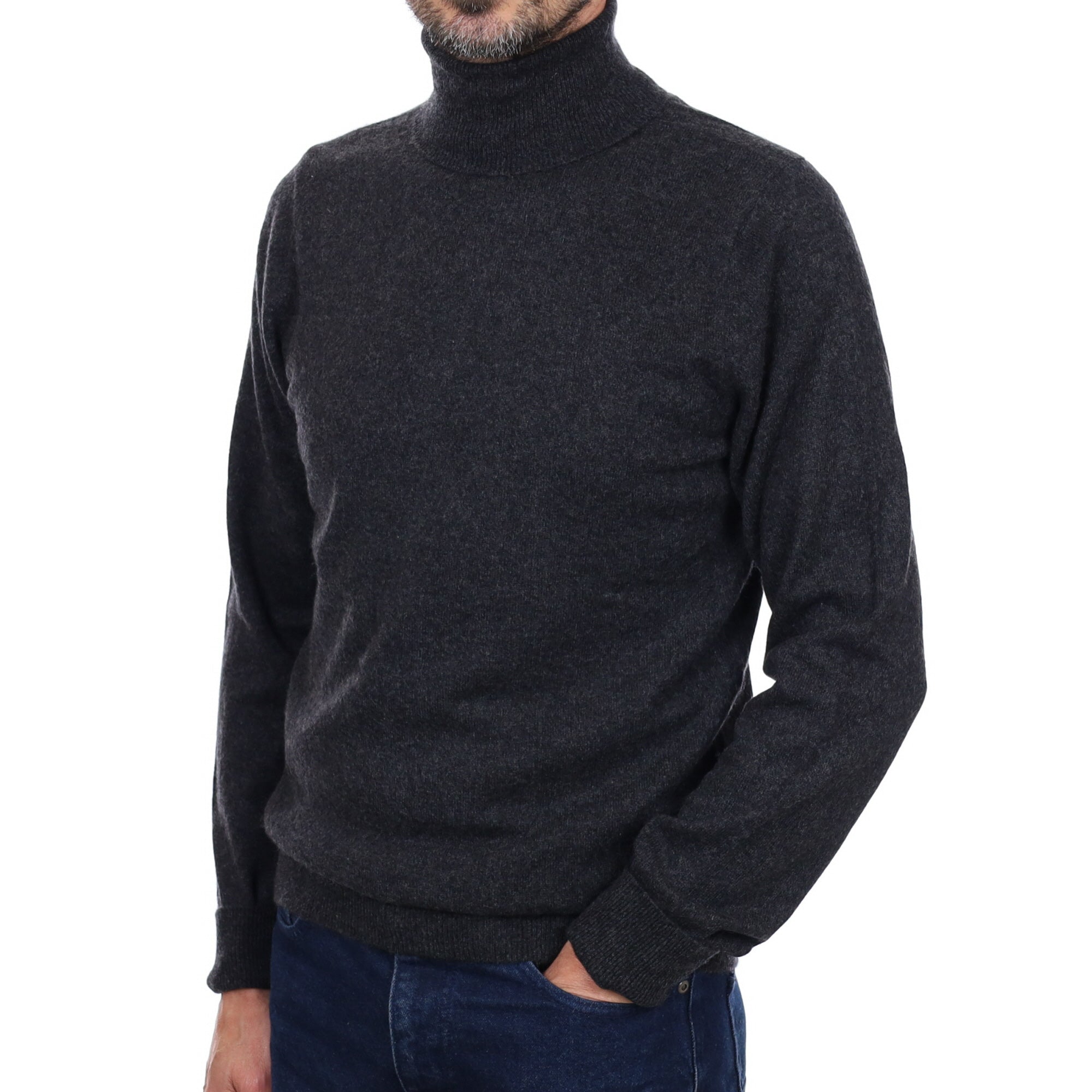 Men's Charcoal Grey Cashmere Polo Neck Jumper Small