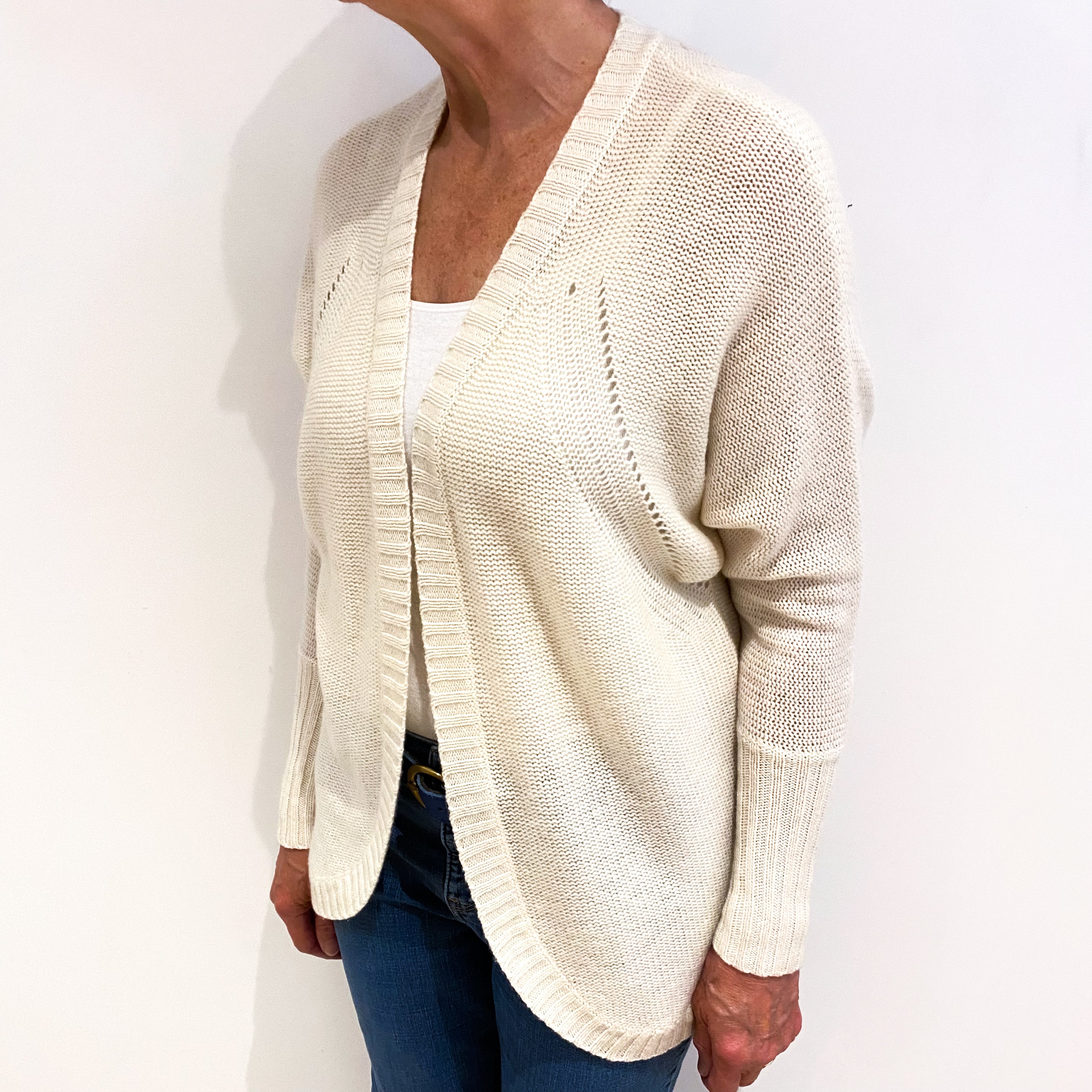 Vanilla Cream Cashmere Edge To Edge Cardigan Medium