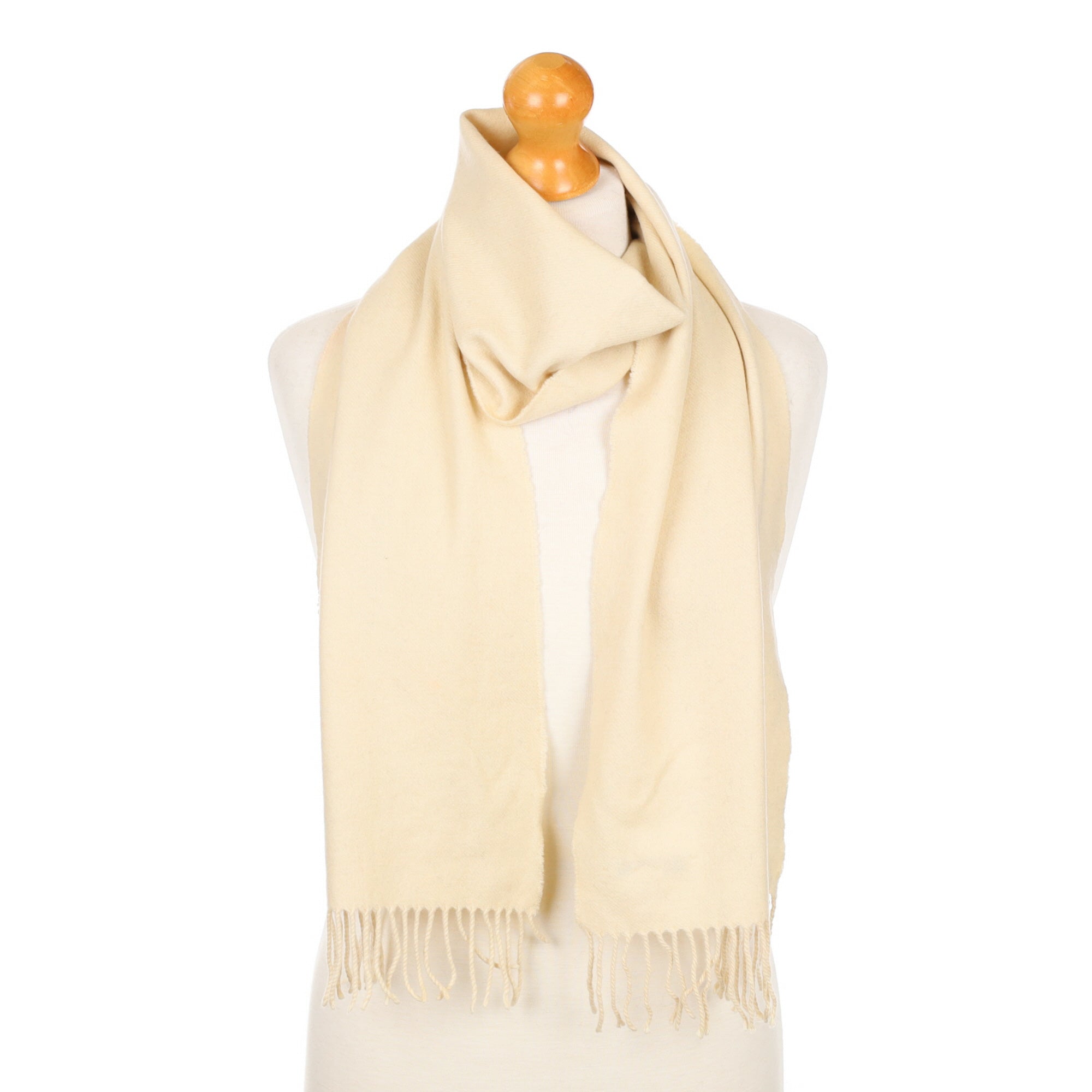 Vanilla Cream Fringed Cashmere Woven Scarf