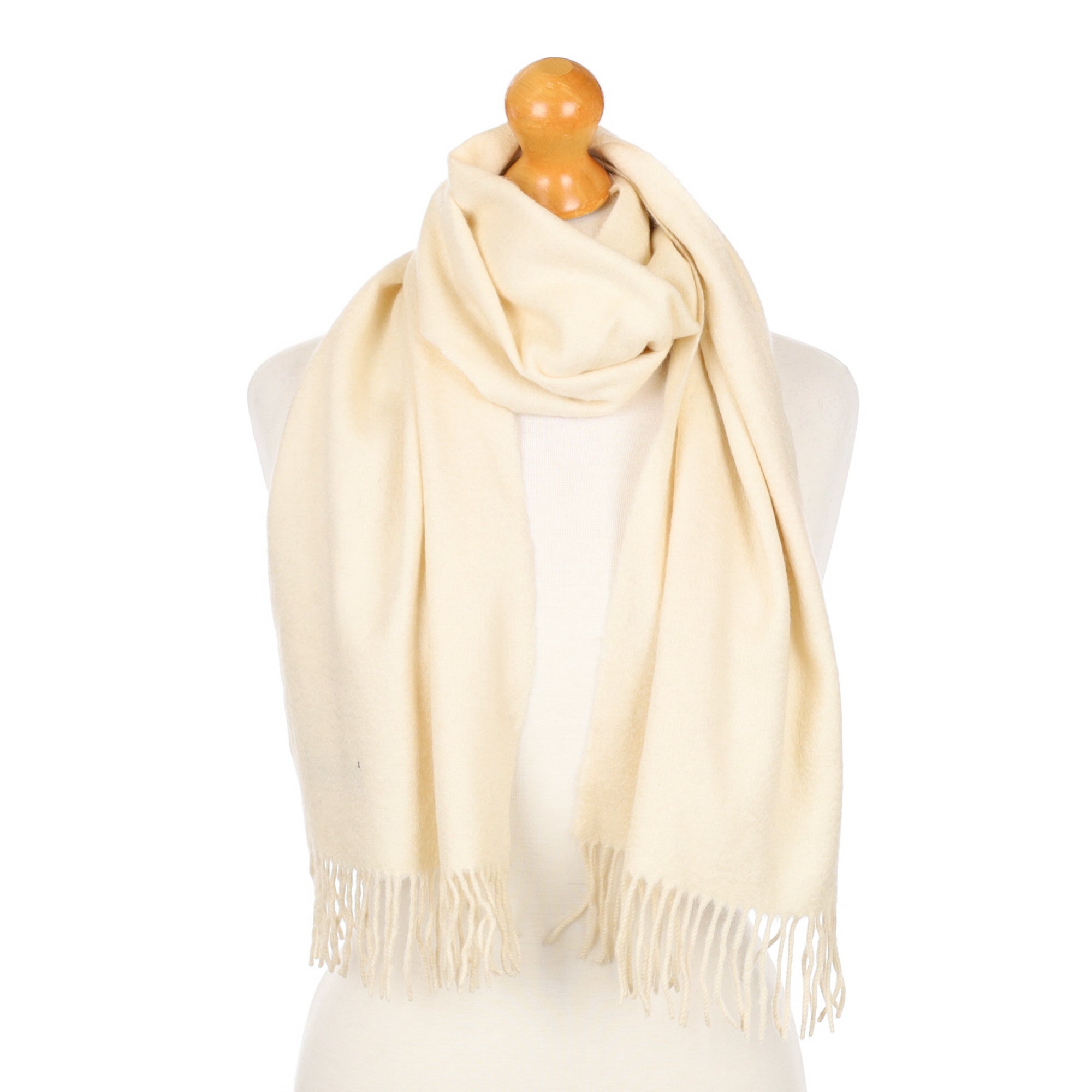 Vanilla Cream Fringed Cashmere Woven Scarf