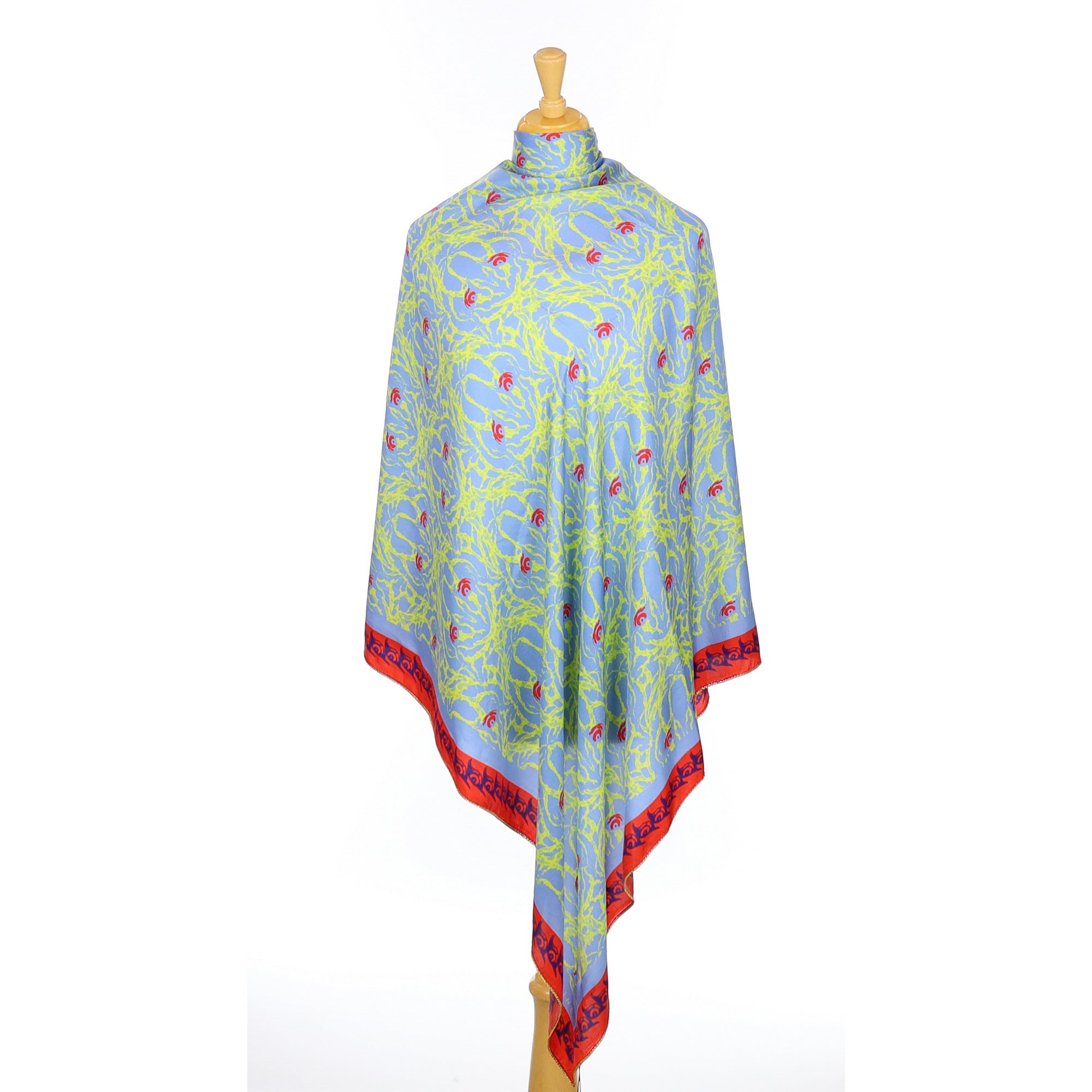 Brand New Ottoline Blue, Red and Yellow Silk Scarf