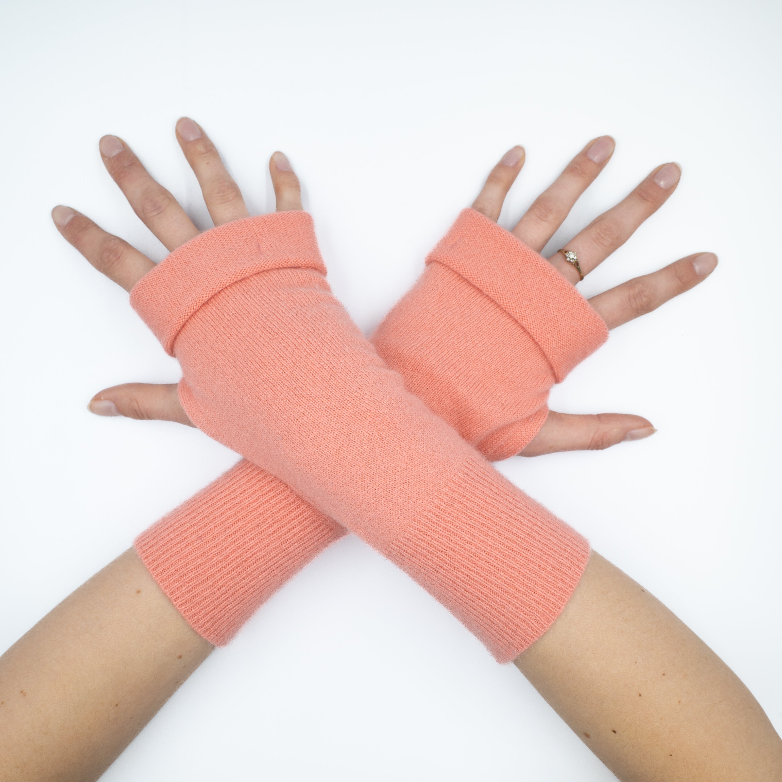 Bright Peach Pink Fingerless Gloves