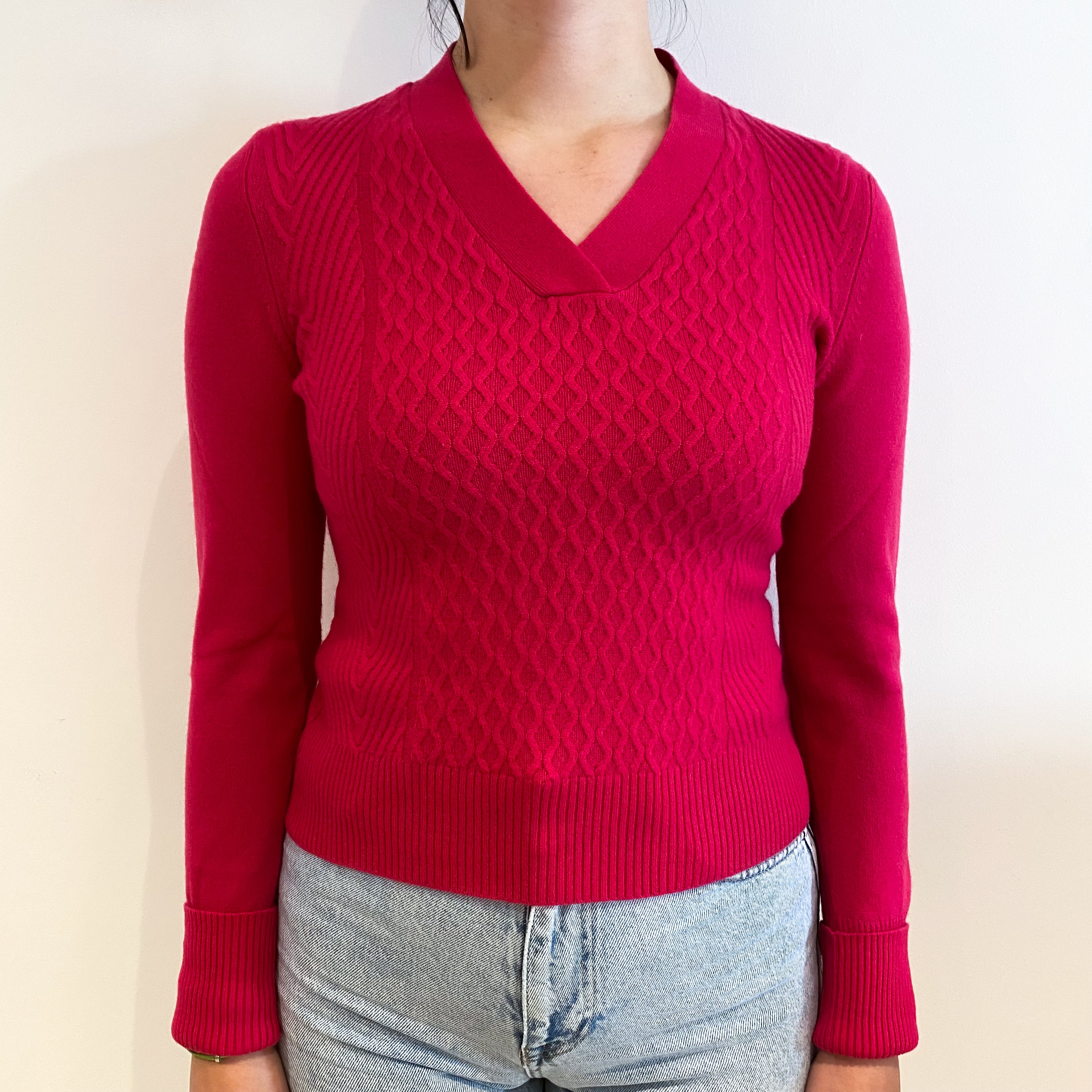 Hot Pink V Neck Jumper Small