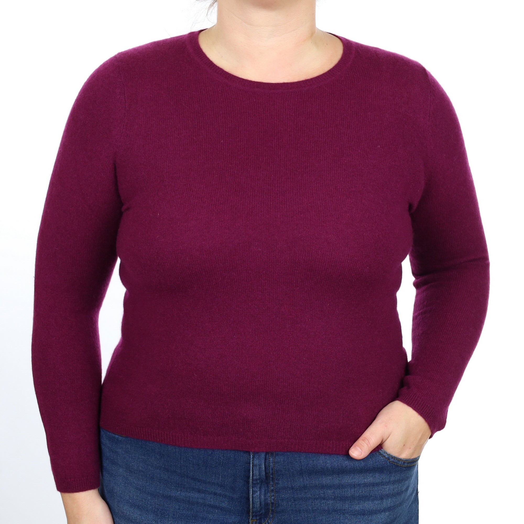 Plum Purple Cashmere Crew Neck Jumper Large