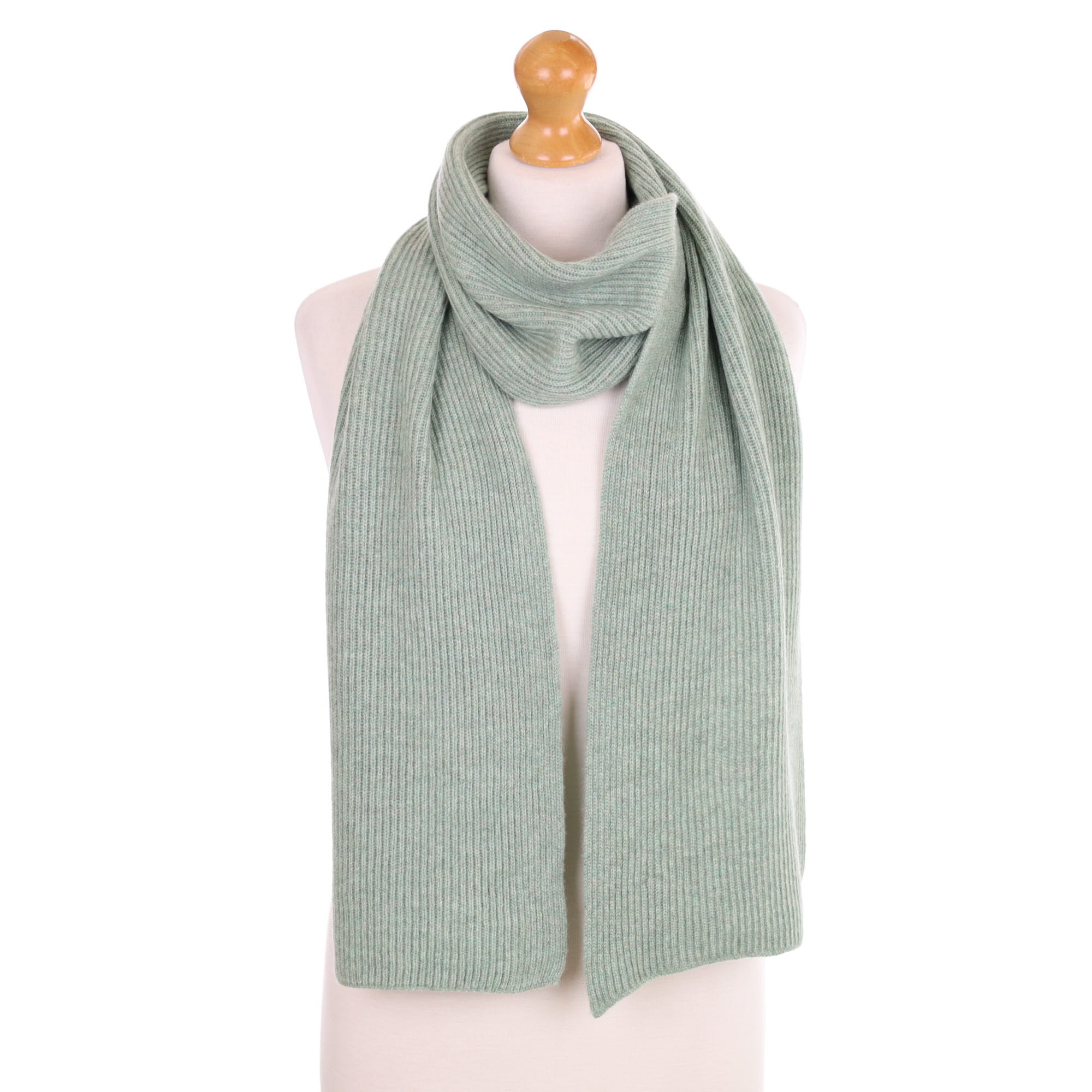 Brand New Scottish Dusty Green Rib Cashmere Scarf