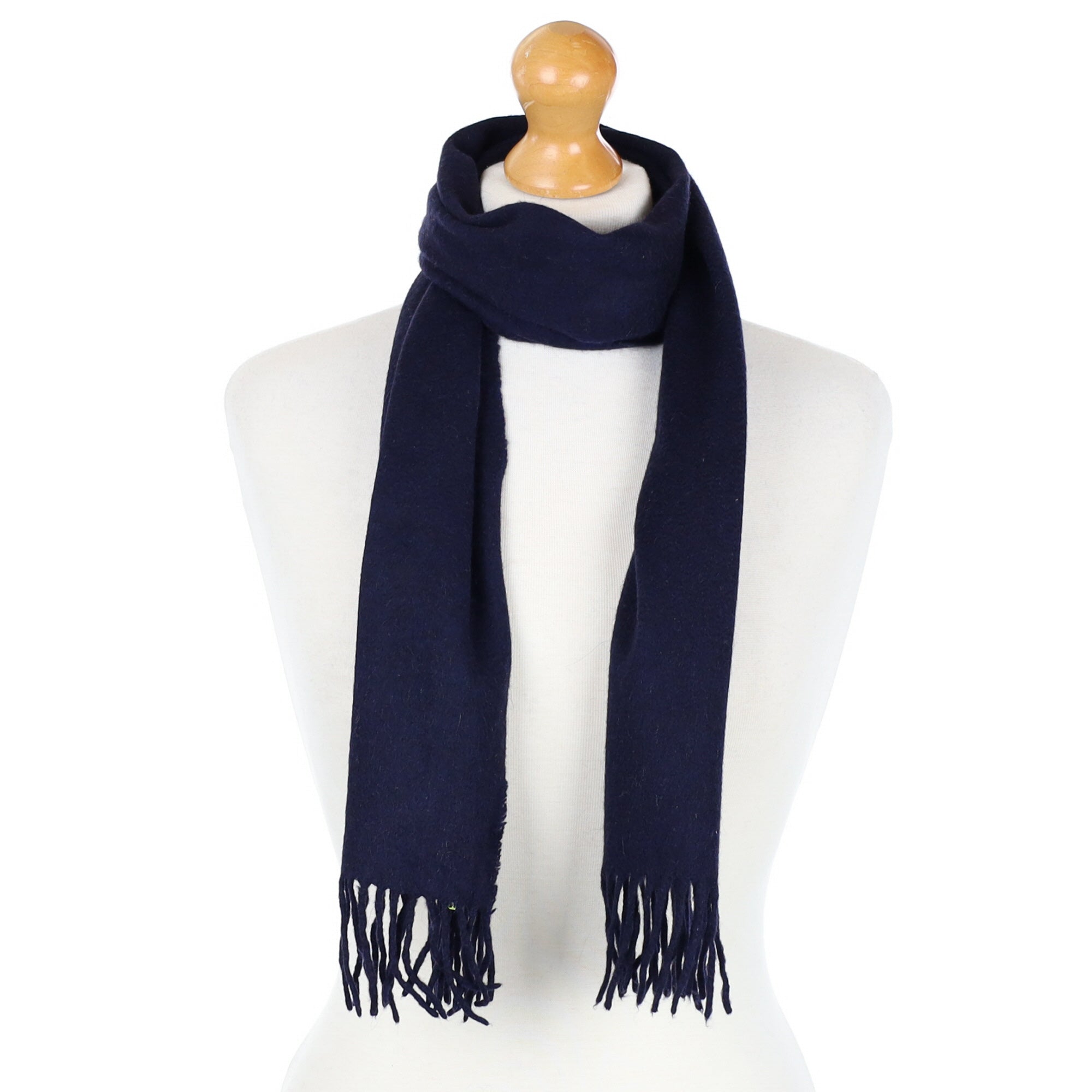 Navy Blue Cashmere Fringed Woven Scarf