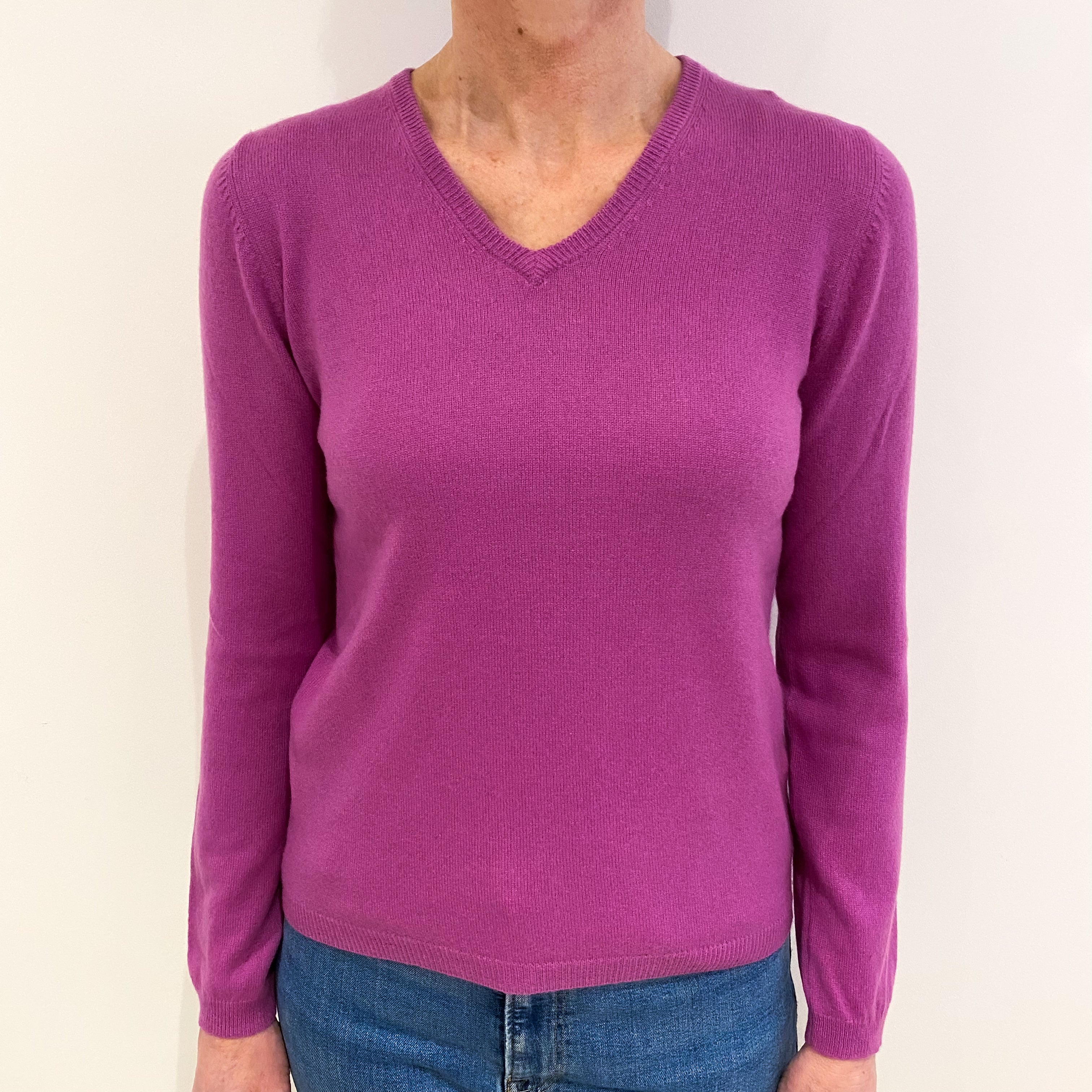 Deep Mauve Purple Cashmere V Neck Jumper Small