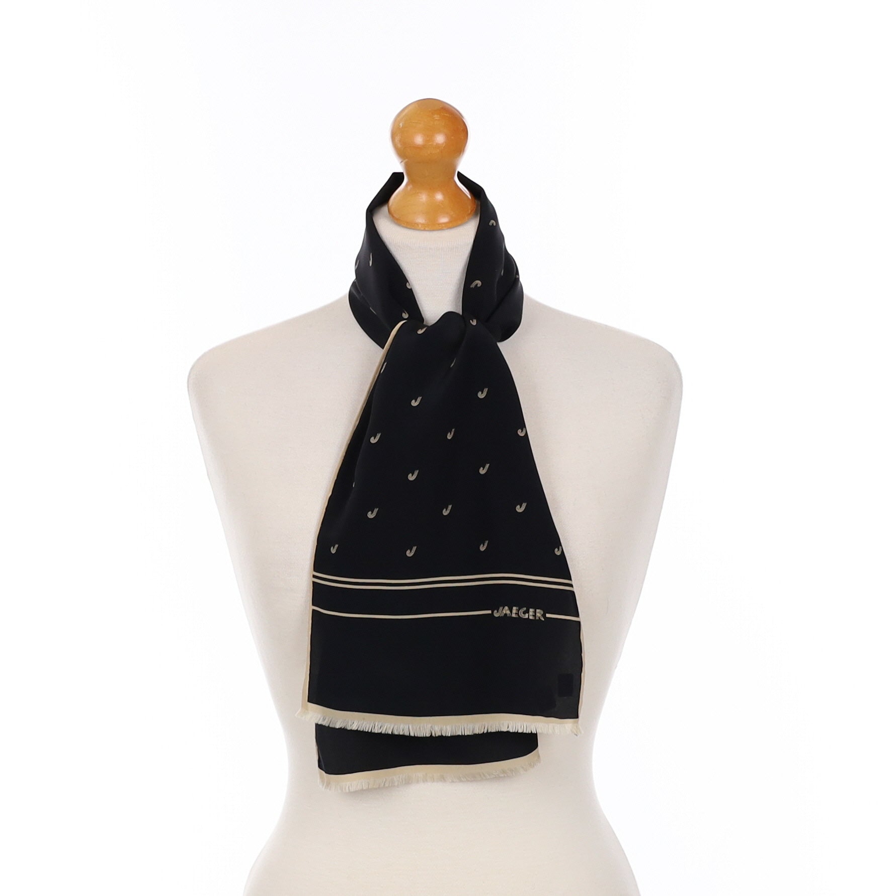 Jaeger Black and Cream Vintage Silk Scarf