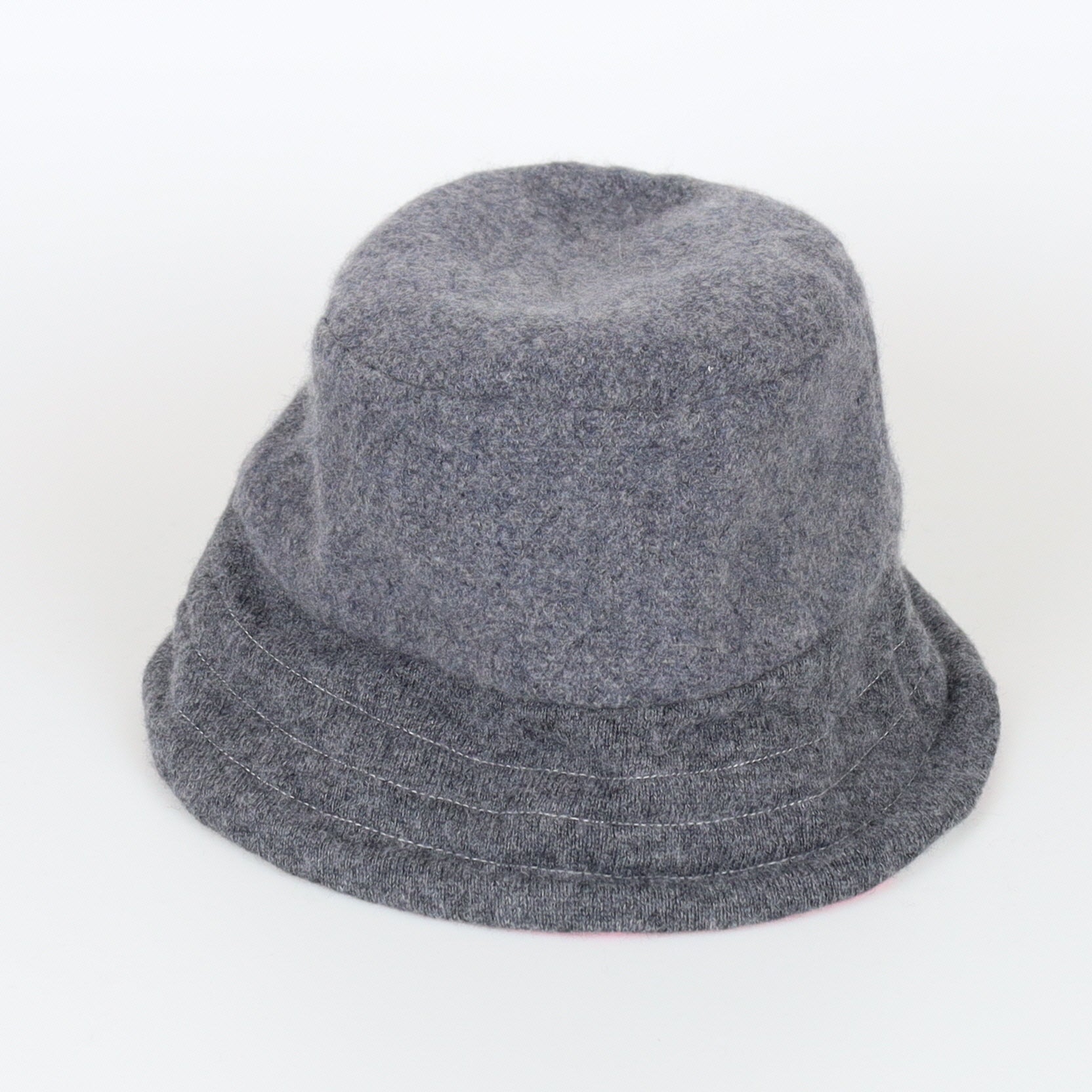 Slate Grey with Pink Stripe Reversible Cashmere Bucket Hat Medium