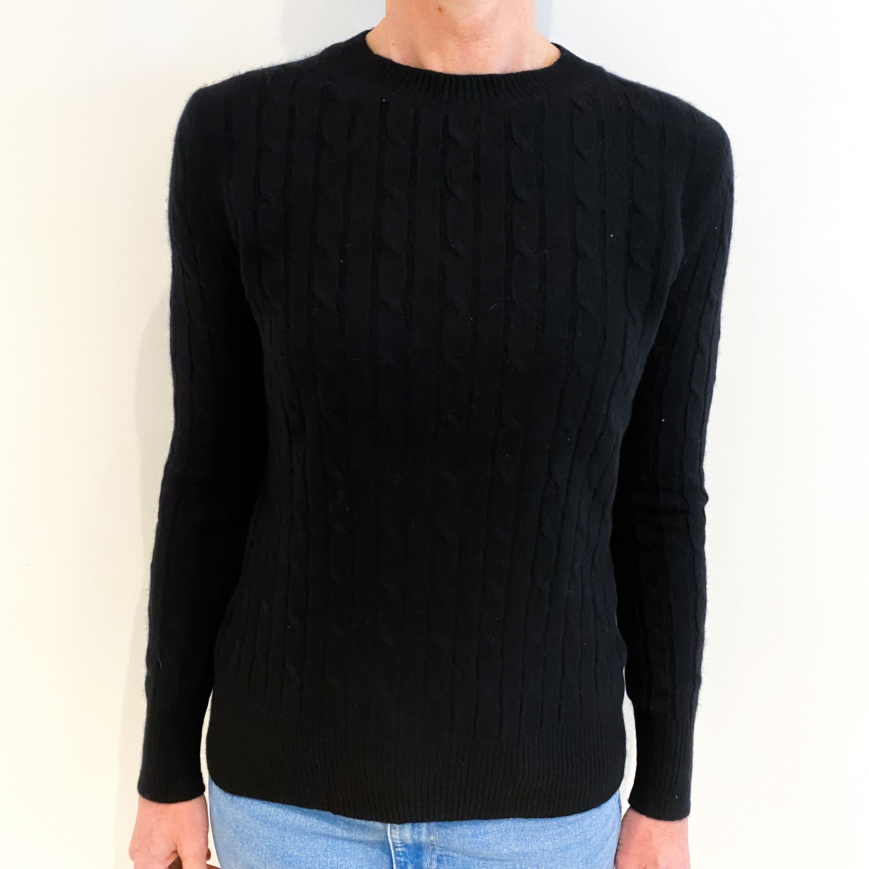 Black Cashmere Turtle Neck Cable Knit Jumper Small