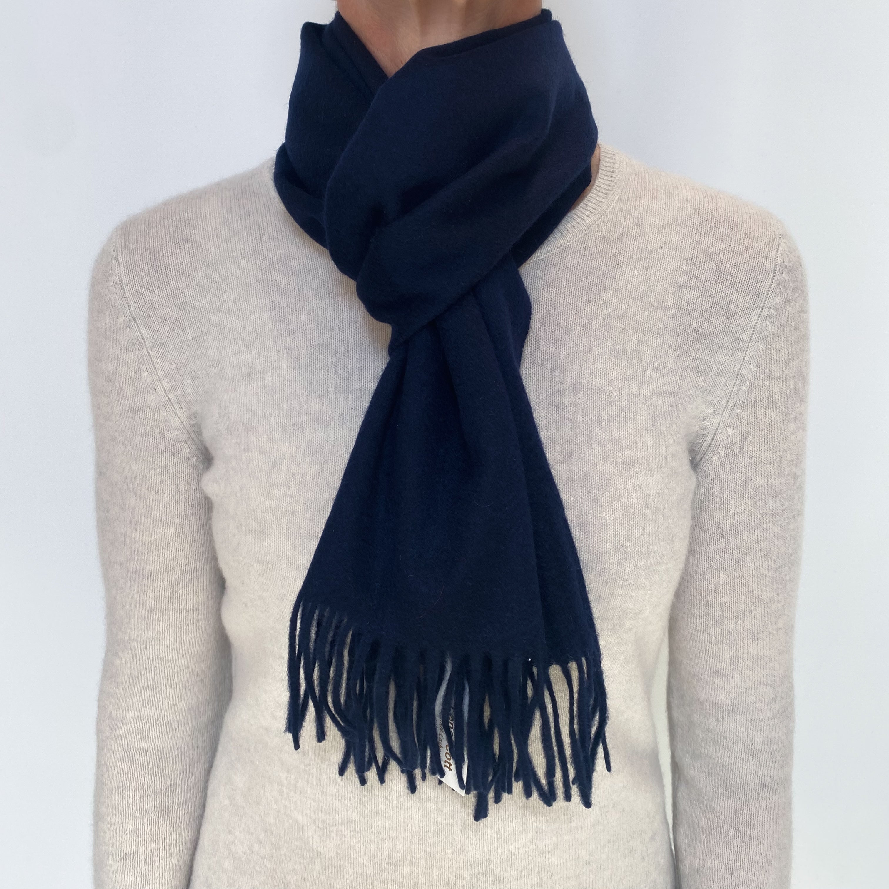 New Navy Blue Cashmere Woven Fringed Scarf