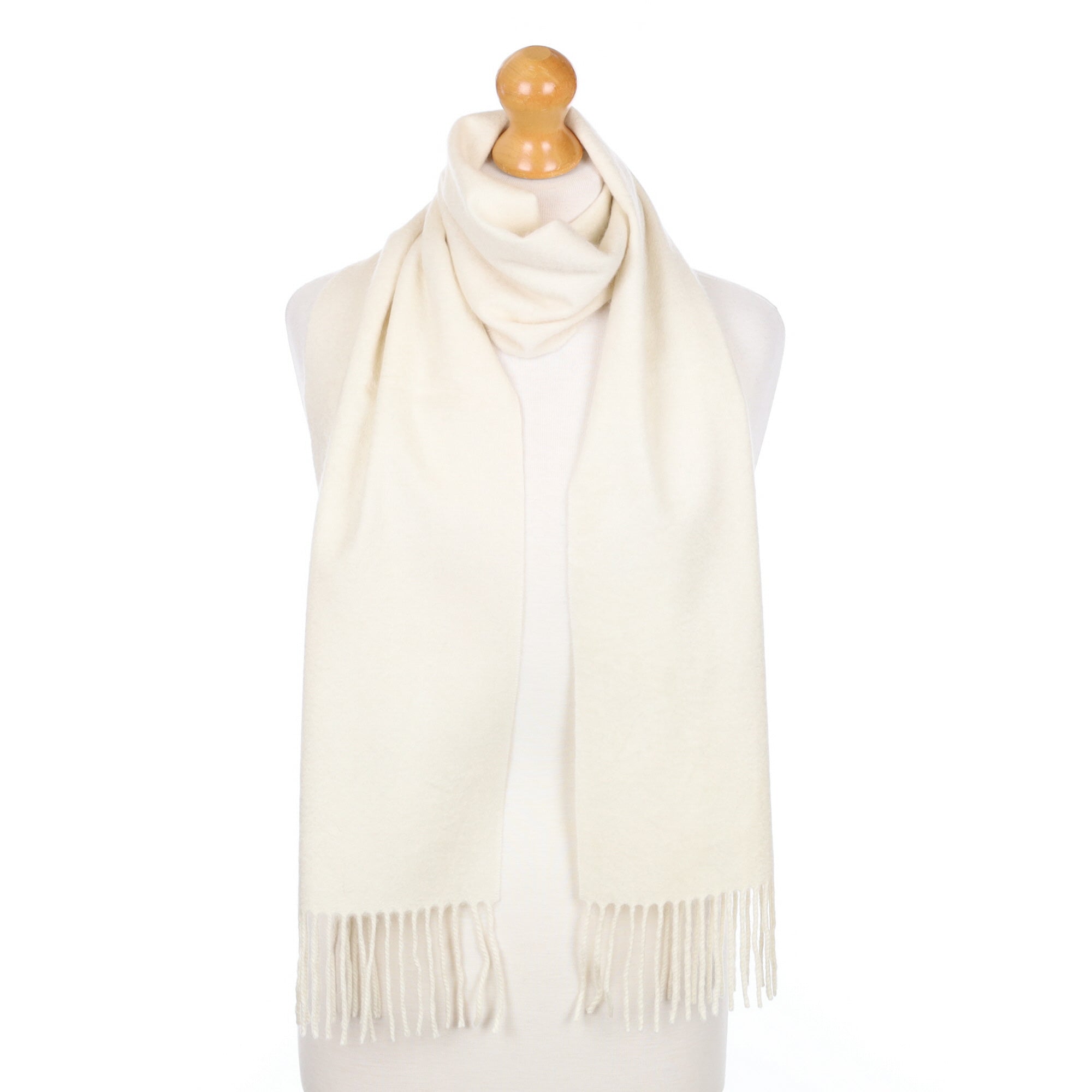 Winter White Fringed Cashmere Woven Scarf