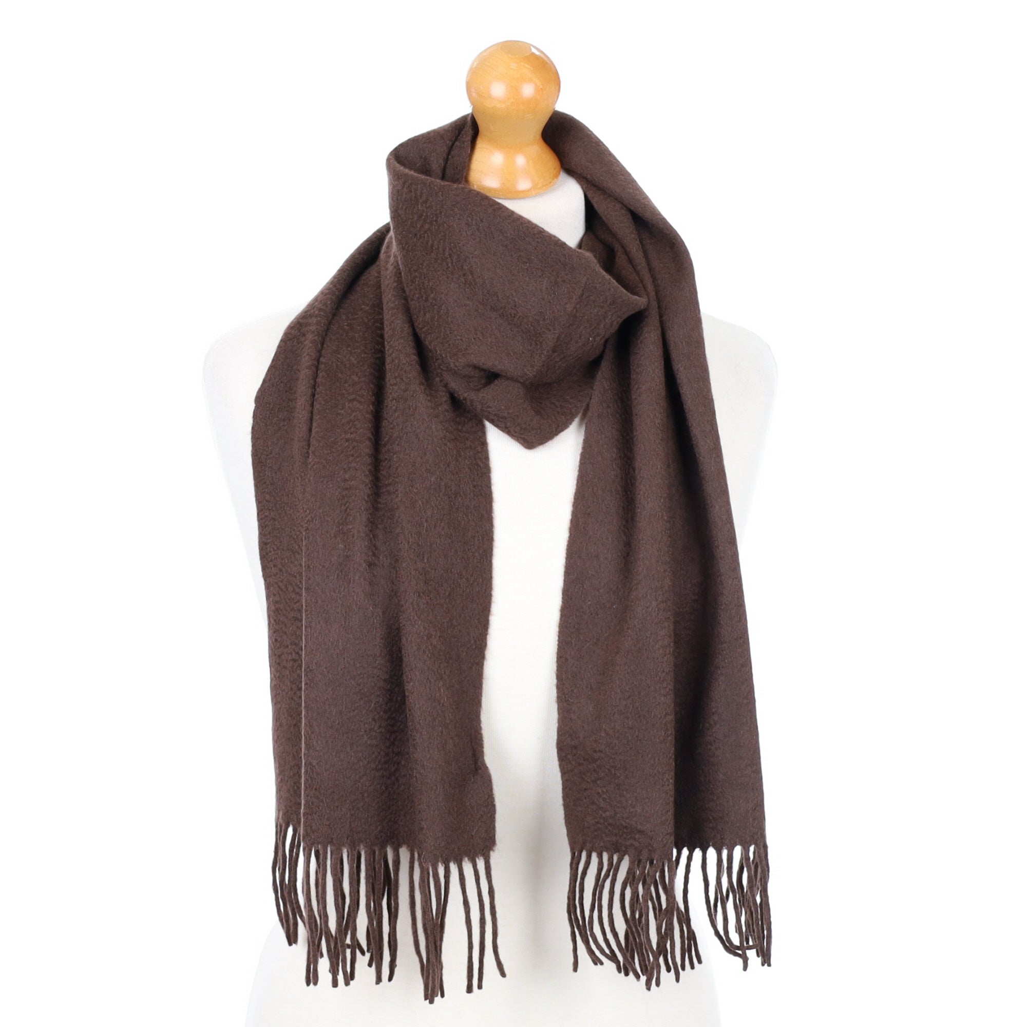 Chocolate Brown Fringed Cashmere Woven Scarf