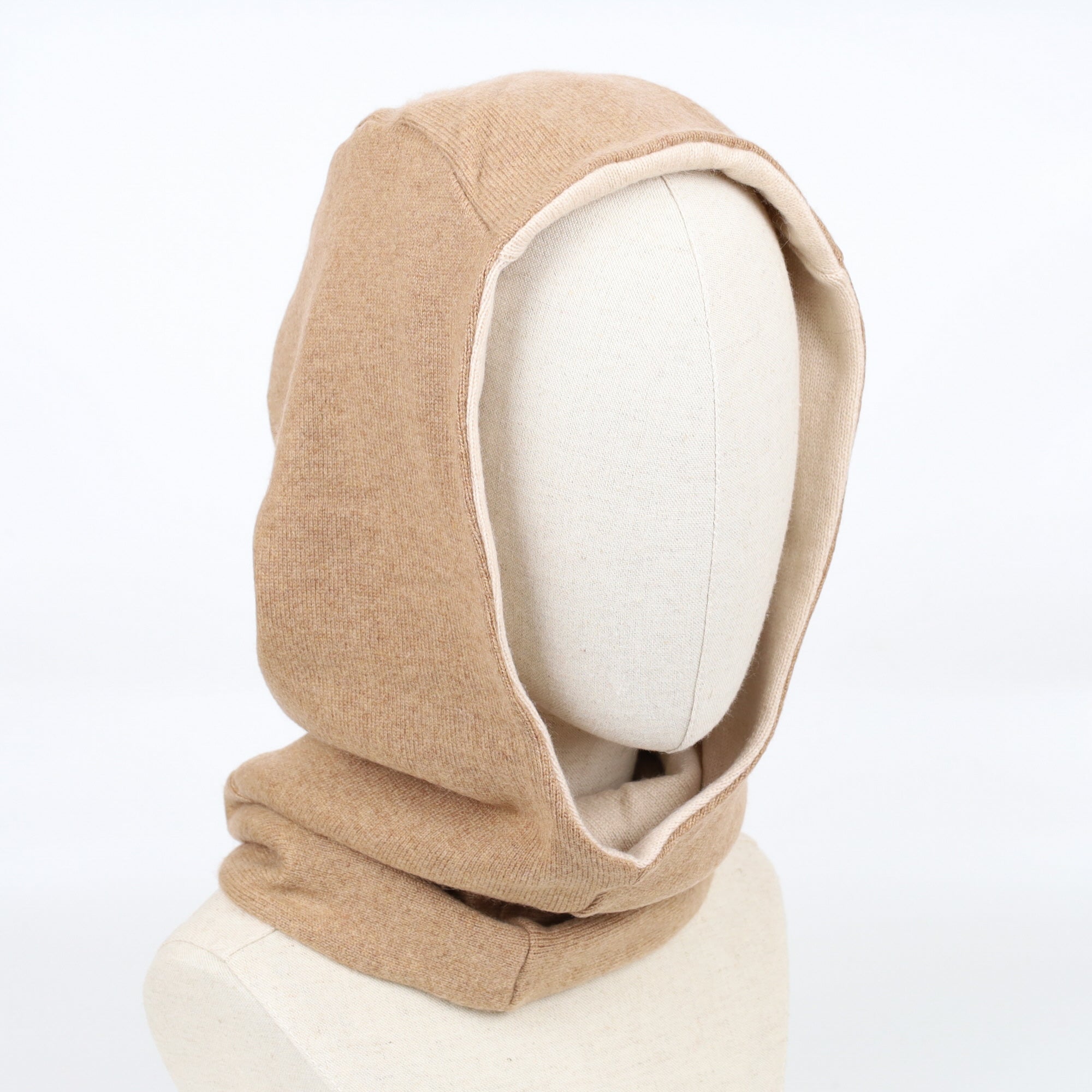 Camel and Oatmeal Luxury Reversible Cashmere Hood Unisex