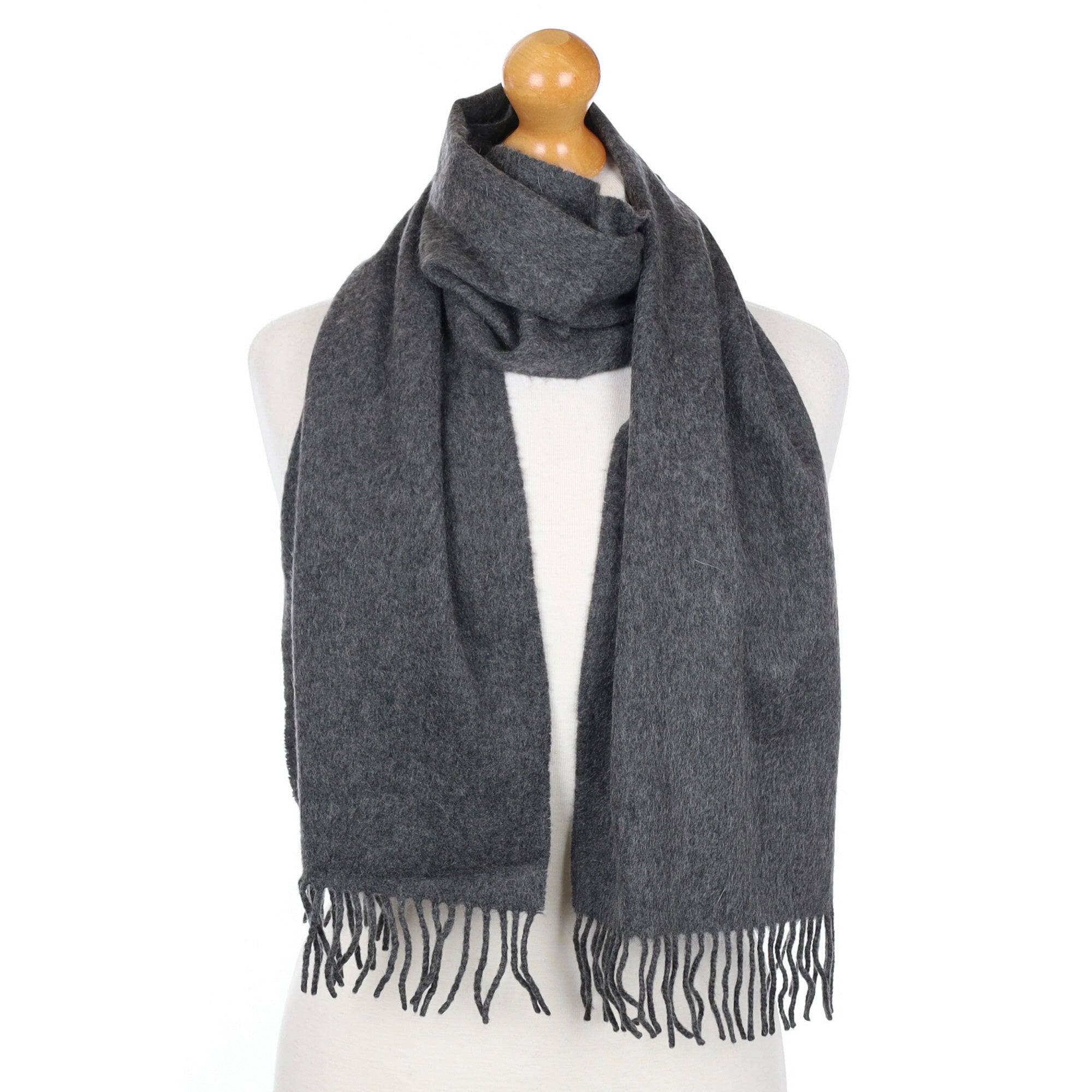 Charcoal Grey Fringed Cashmere Woven Scarf