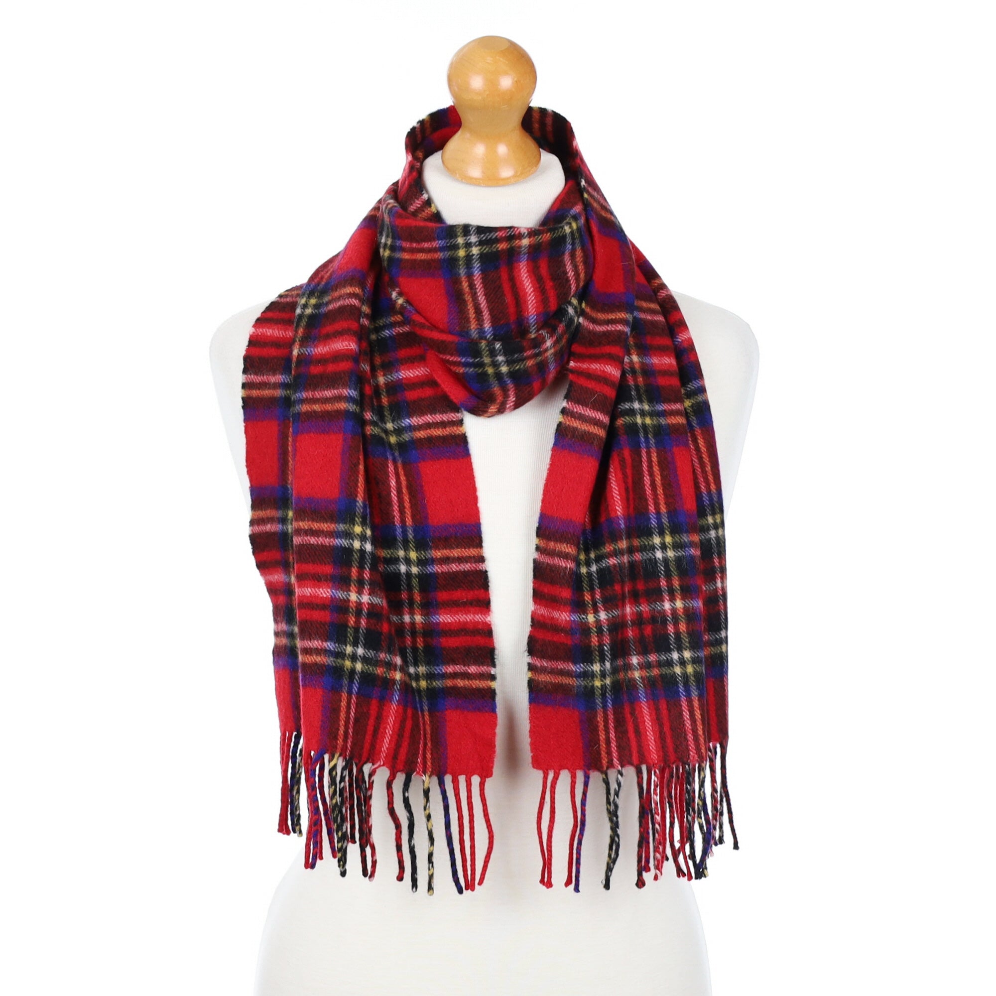 Red Tartan Fringed Cashmere Woven Scarf