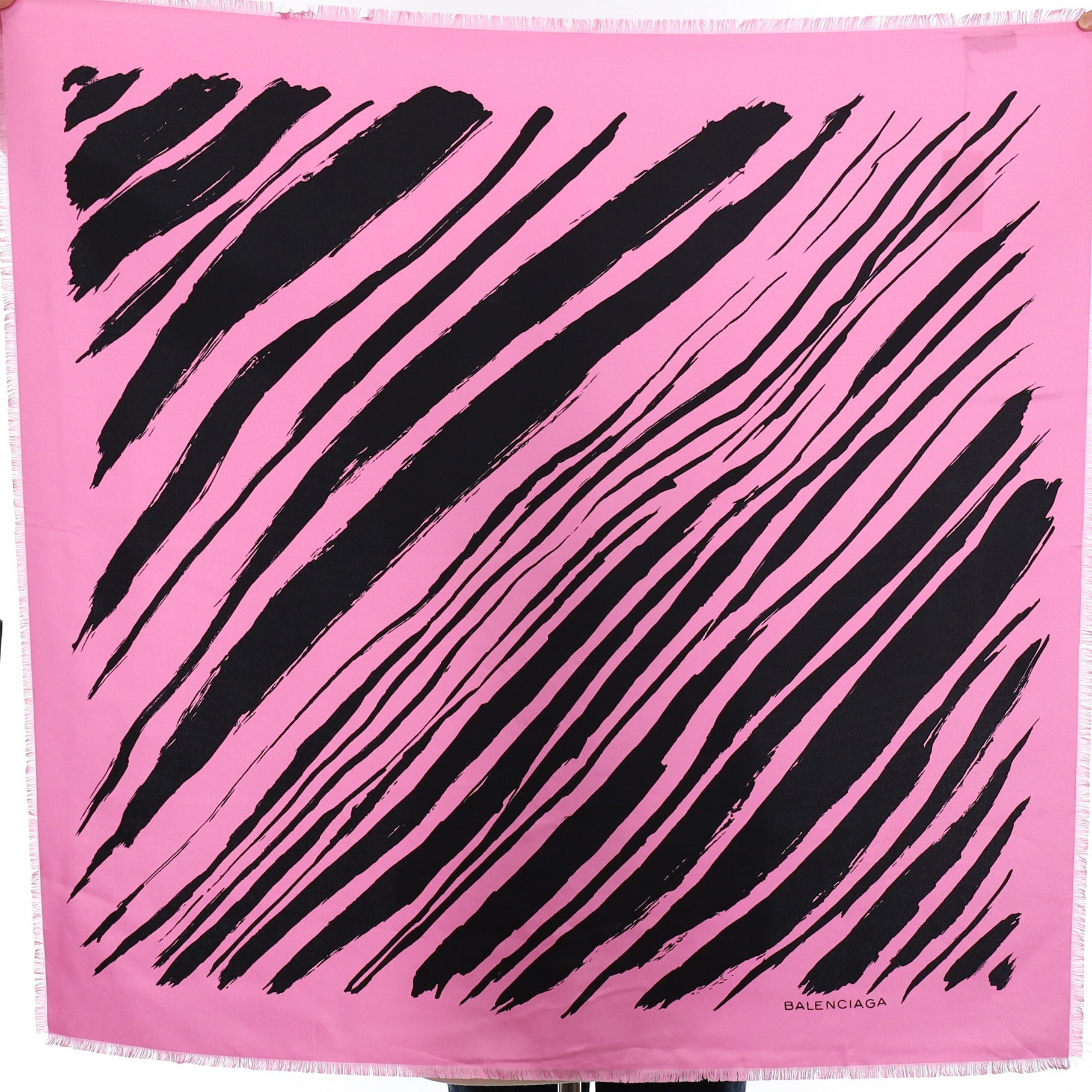 Brand New Balenciaga Pink and Black Stripe Silk Scarf