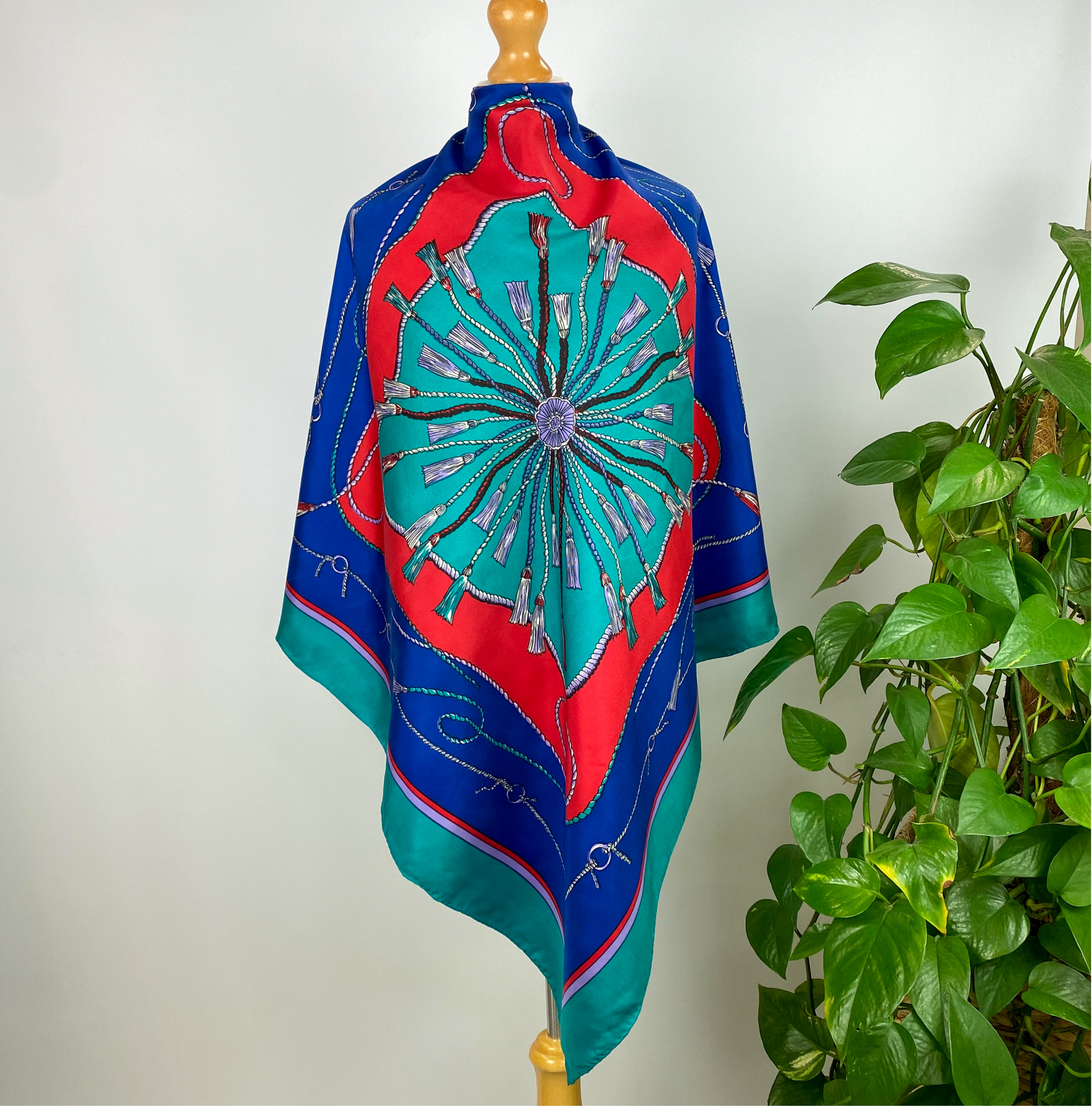 Vibrant Ropes and Tassels Vintage Silk Scarf