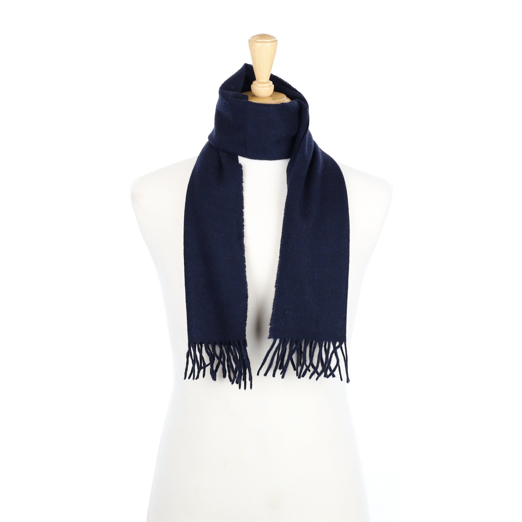 Darkest Navy Cashmere Fringed Woven Scarf