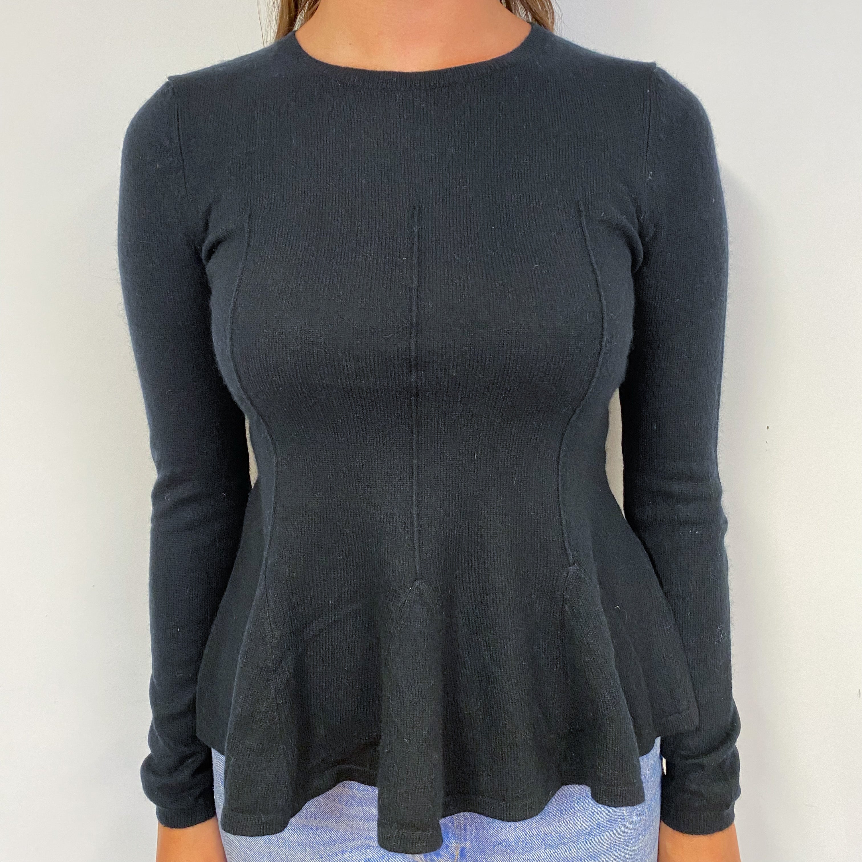 Black Peplum Cashmere Crew Neck Jumper