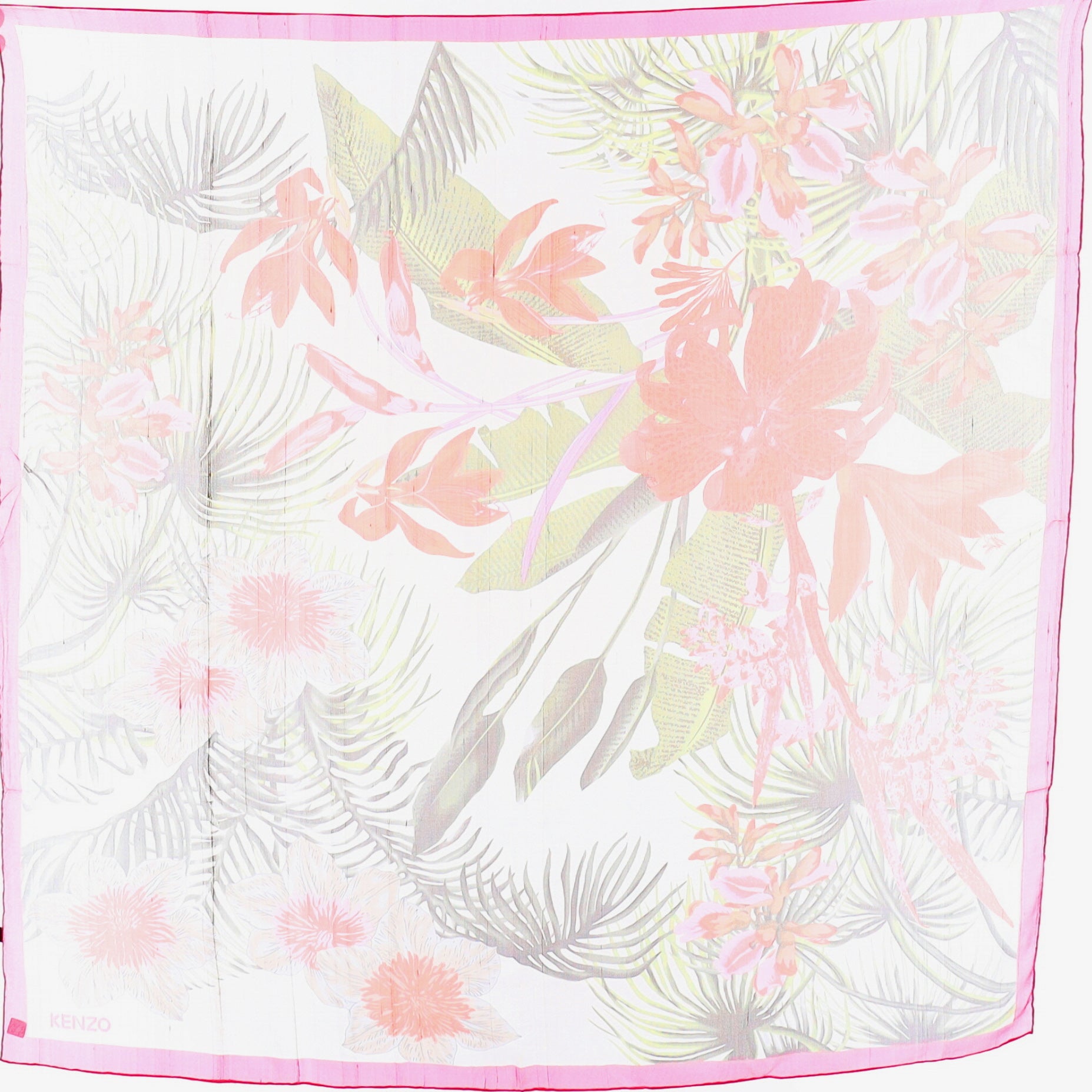 Brand New Kenzo Pink Botanical Chiffon Silk Scarf