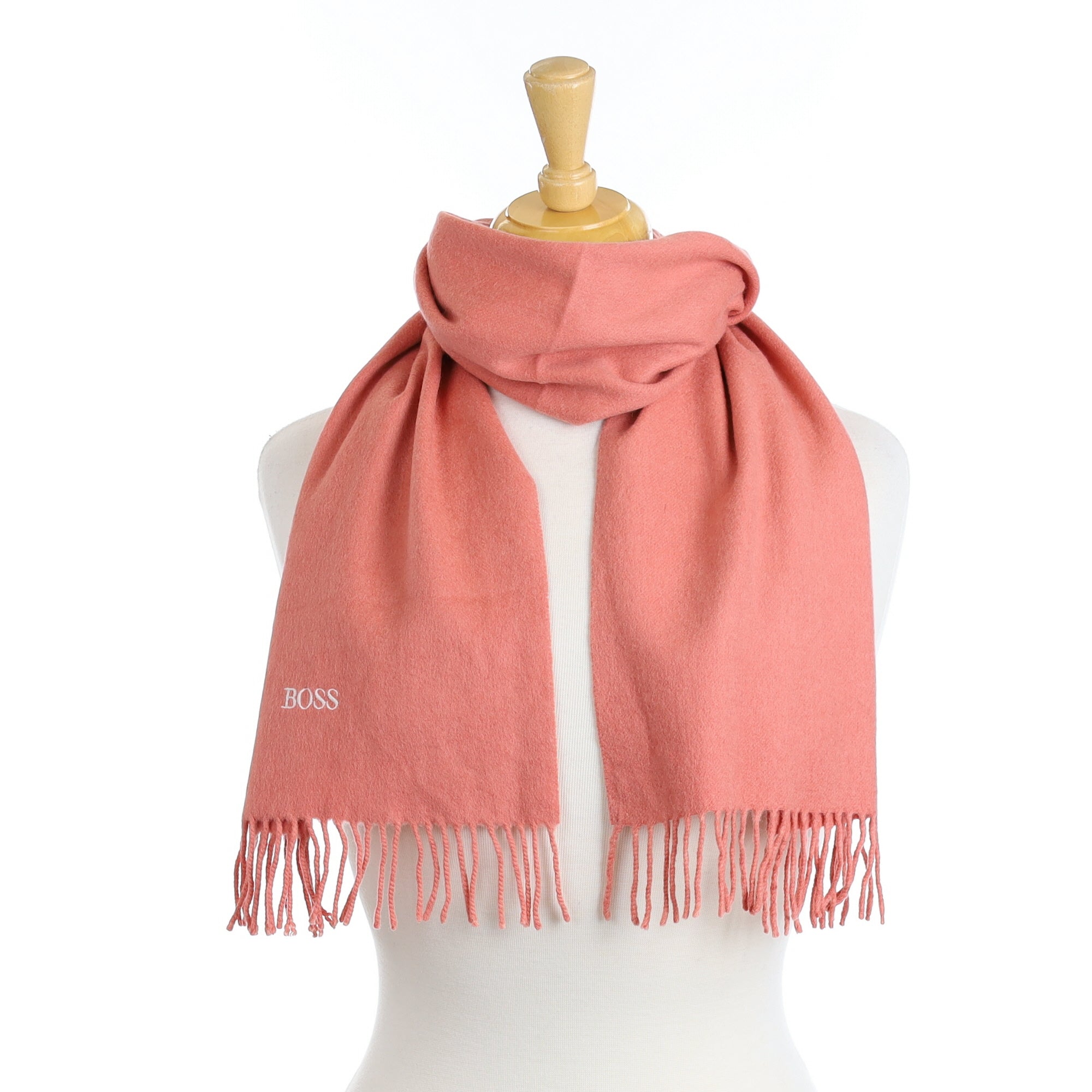 Boss Salmon Pink Cashmere Woven Scarf