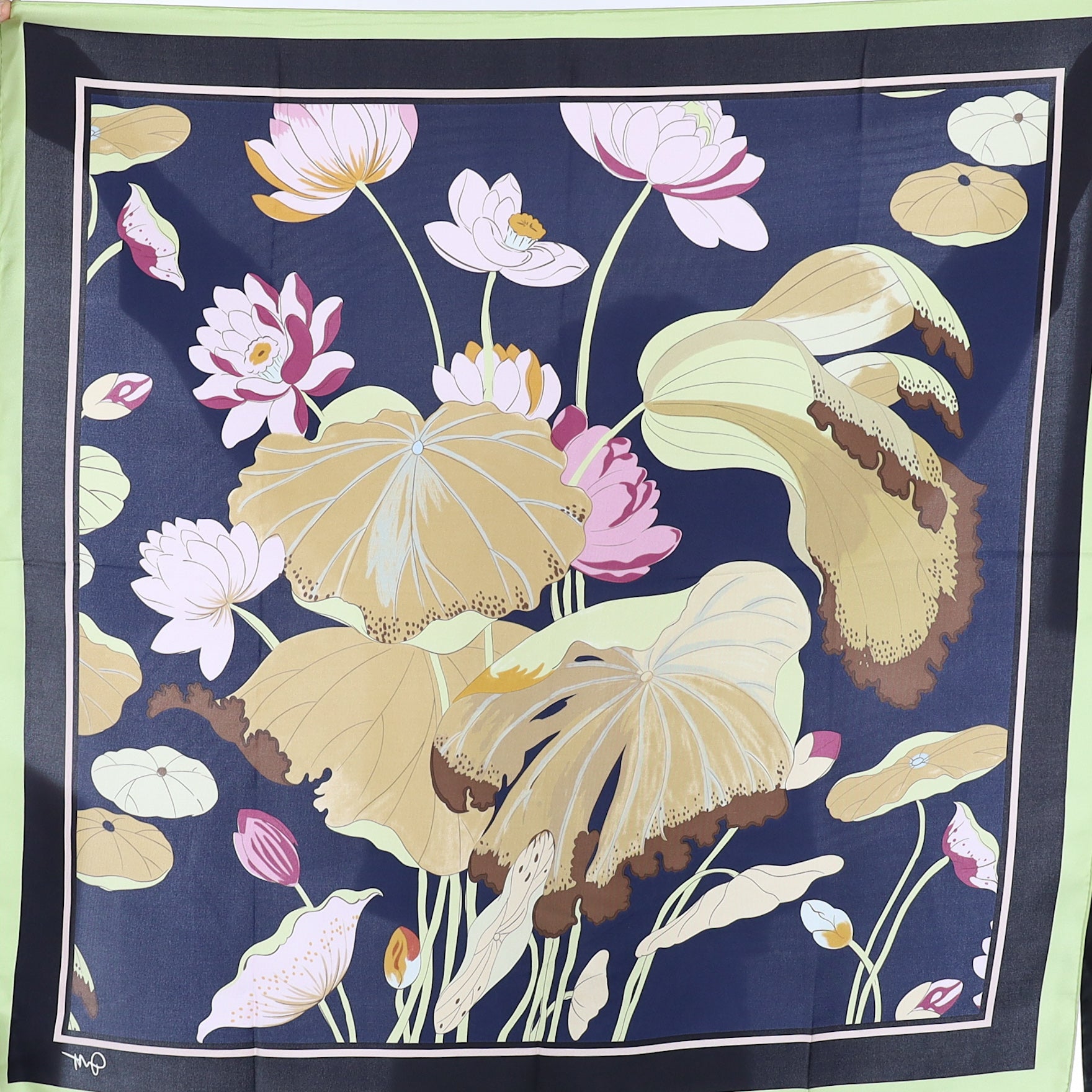 Brand New Boxed Olivia Von Halle Navy Floral Silk Scarf