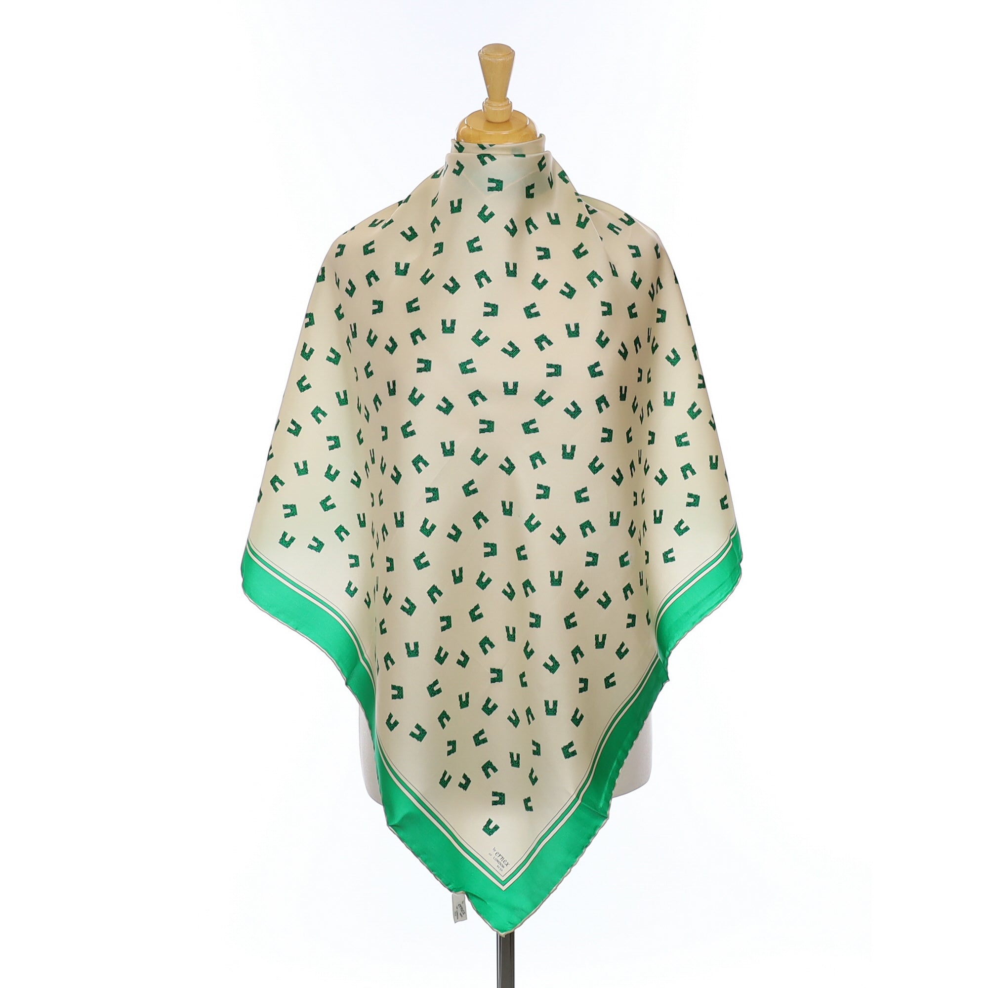 Brand New Green and Cream Patterned Silk Scarf