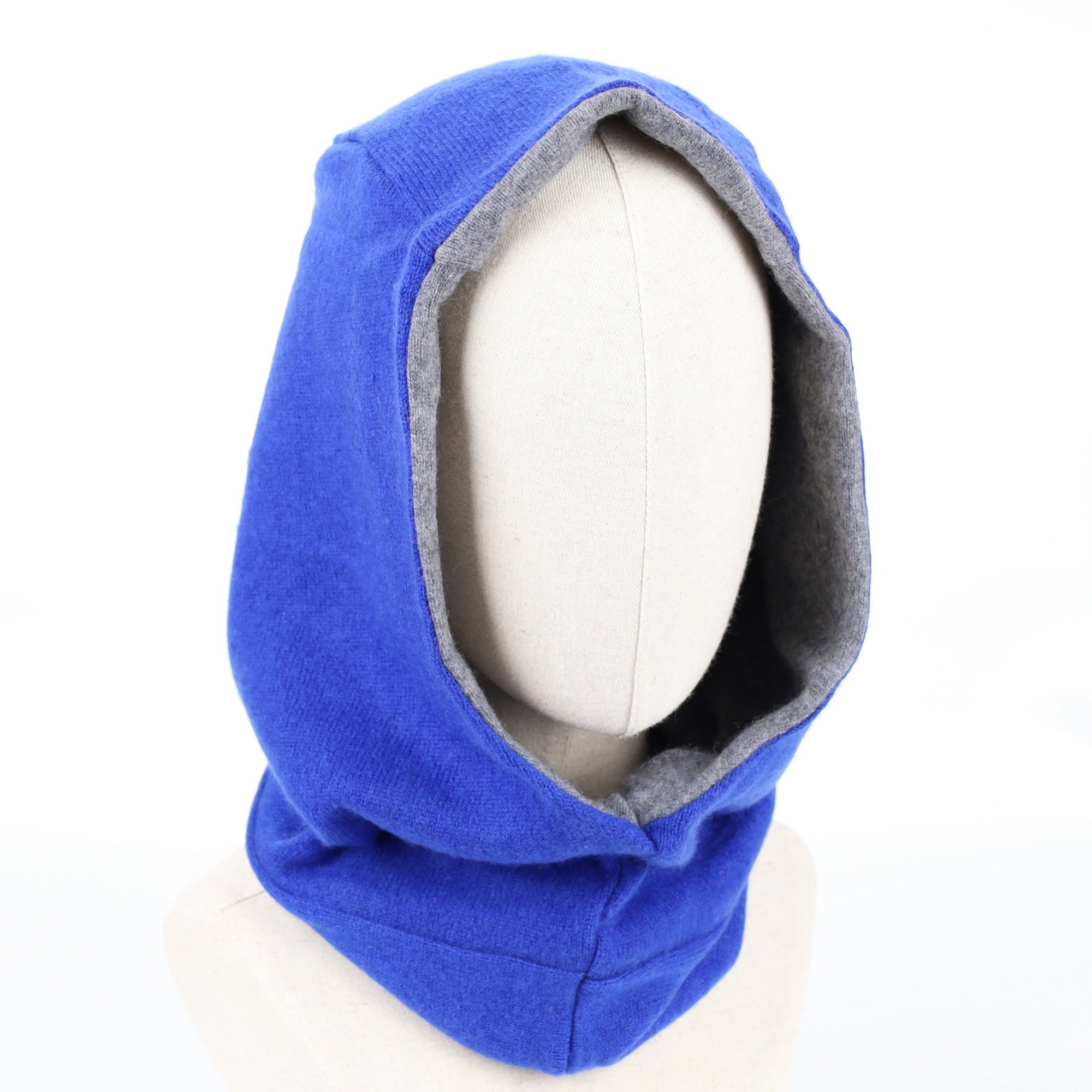 Colbalt Blue and Smoke Grey Luxury Reversible Cashmere Hood Unisex