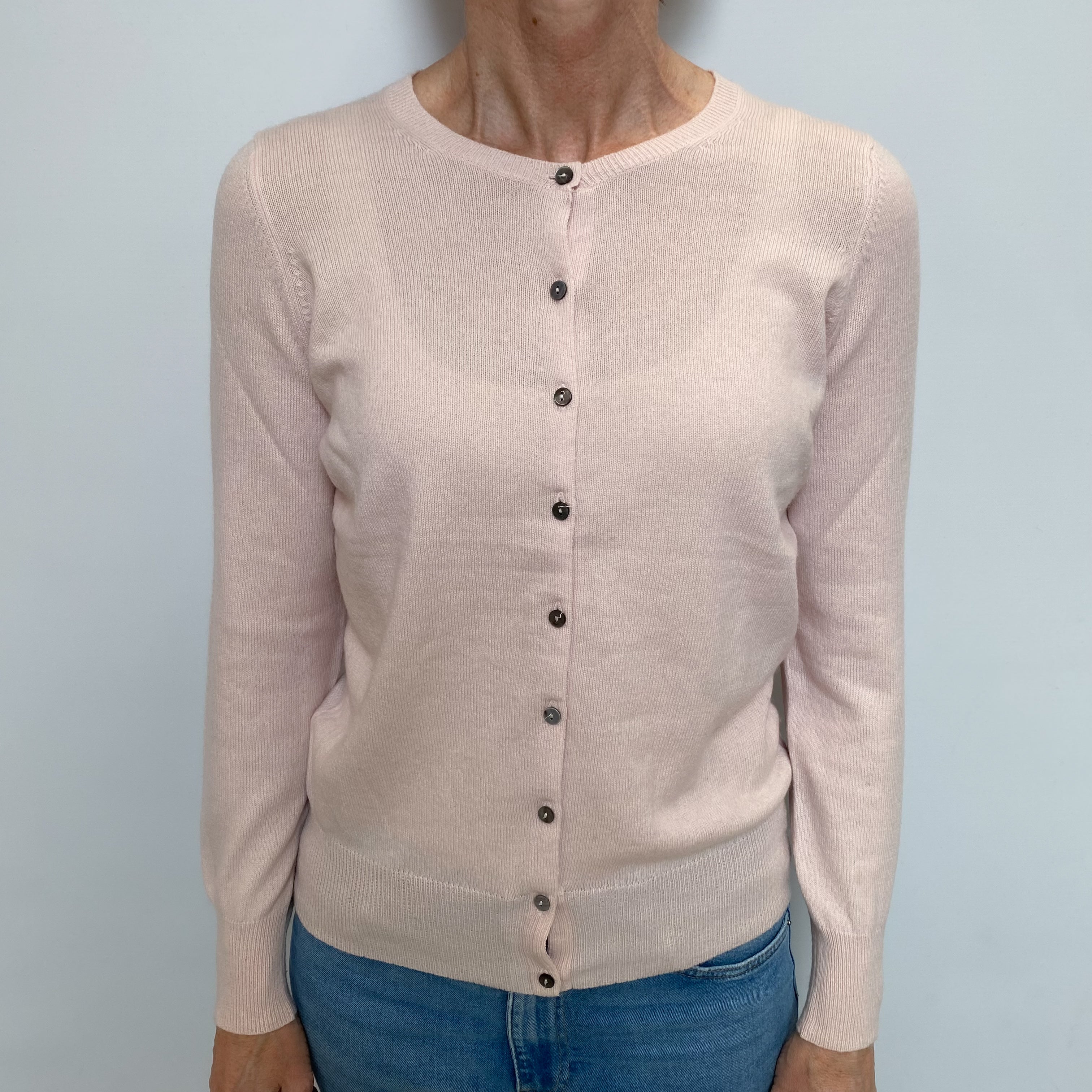 Ice Pink Cashmere Crew Neck Cardigan Small