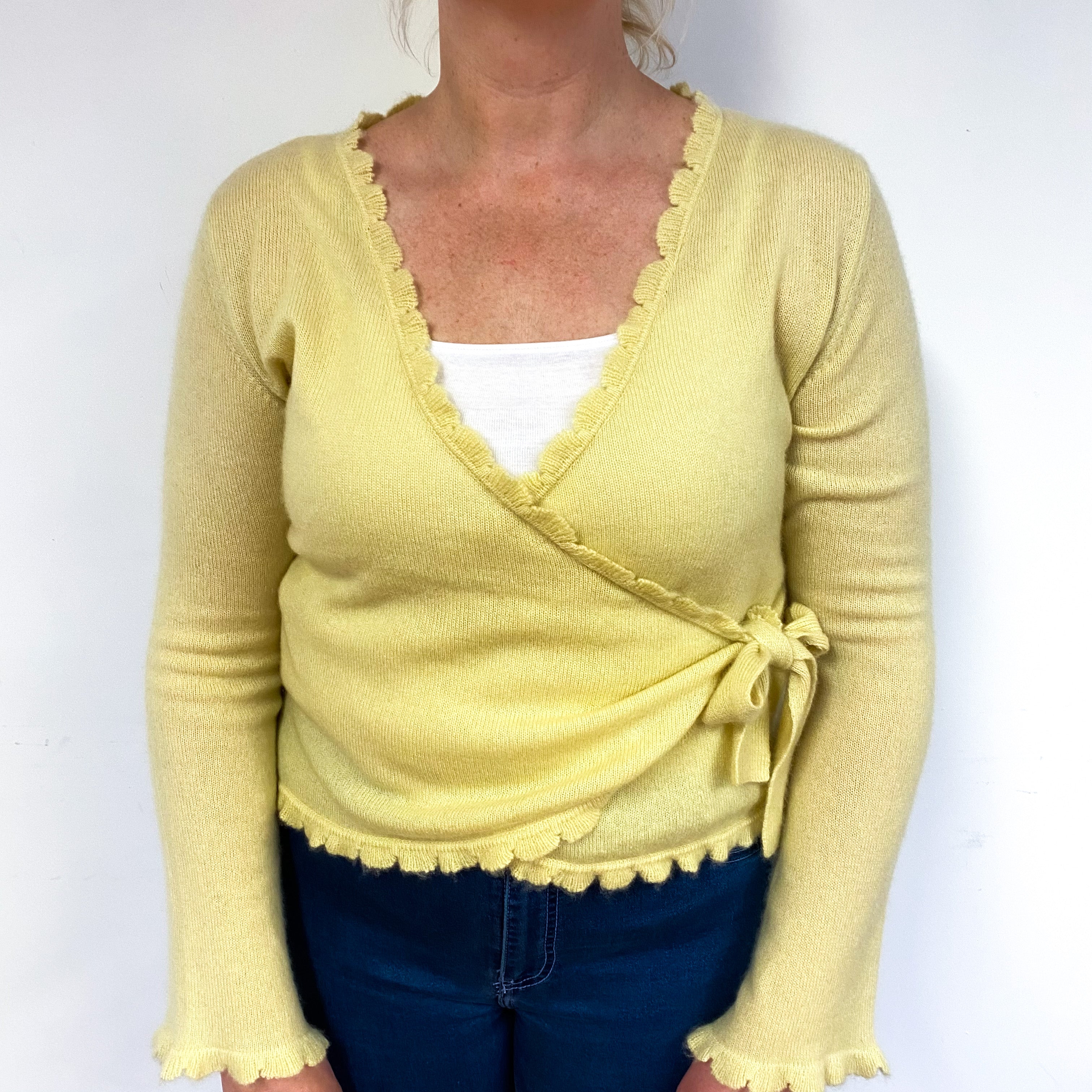 Primrose Yellow Cashmere Wrap Around Cardigan Large