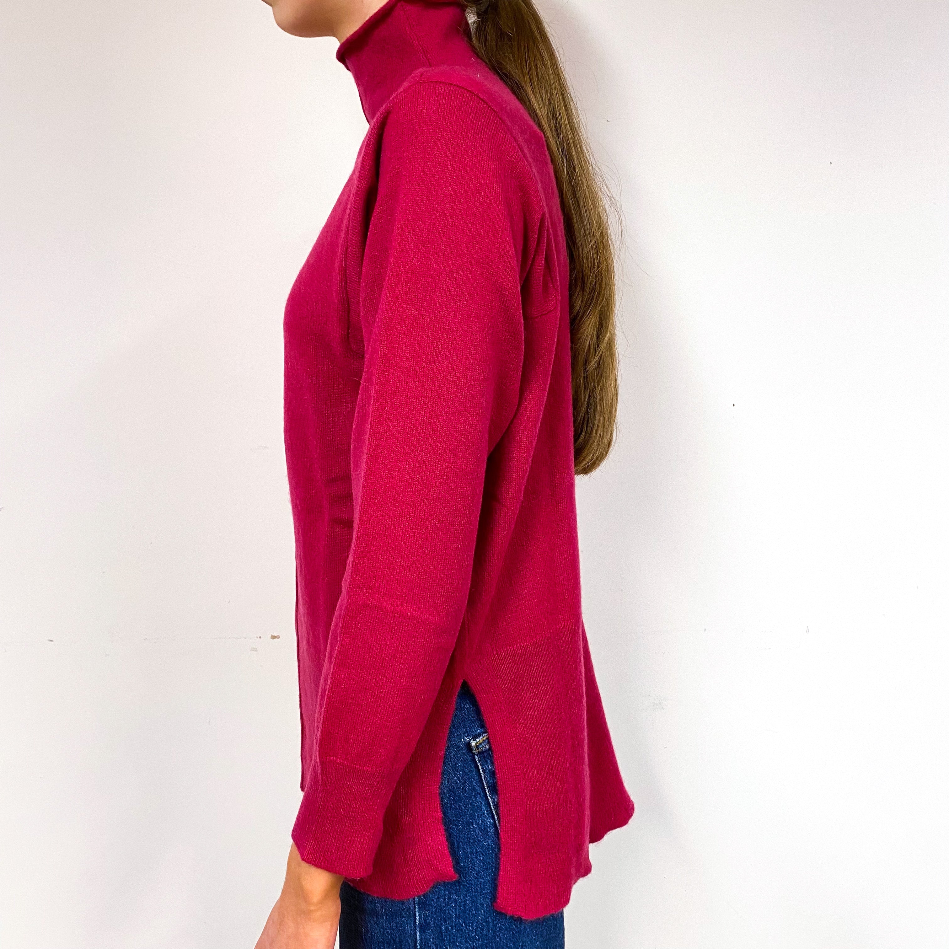 Ruby Red Cashmere Funnel Neck Jumper Extra Small