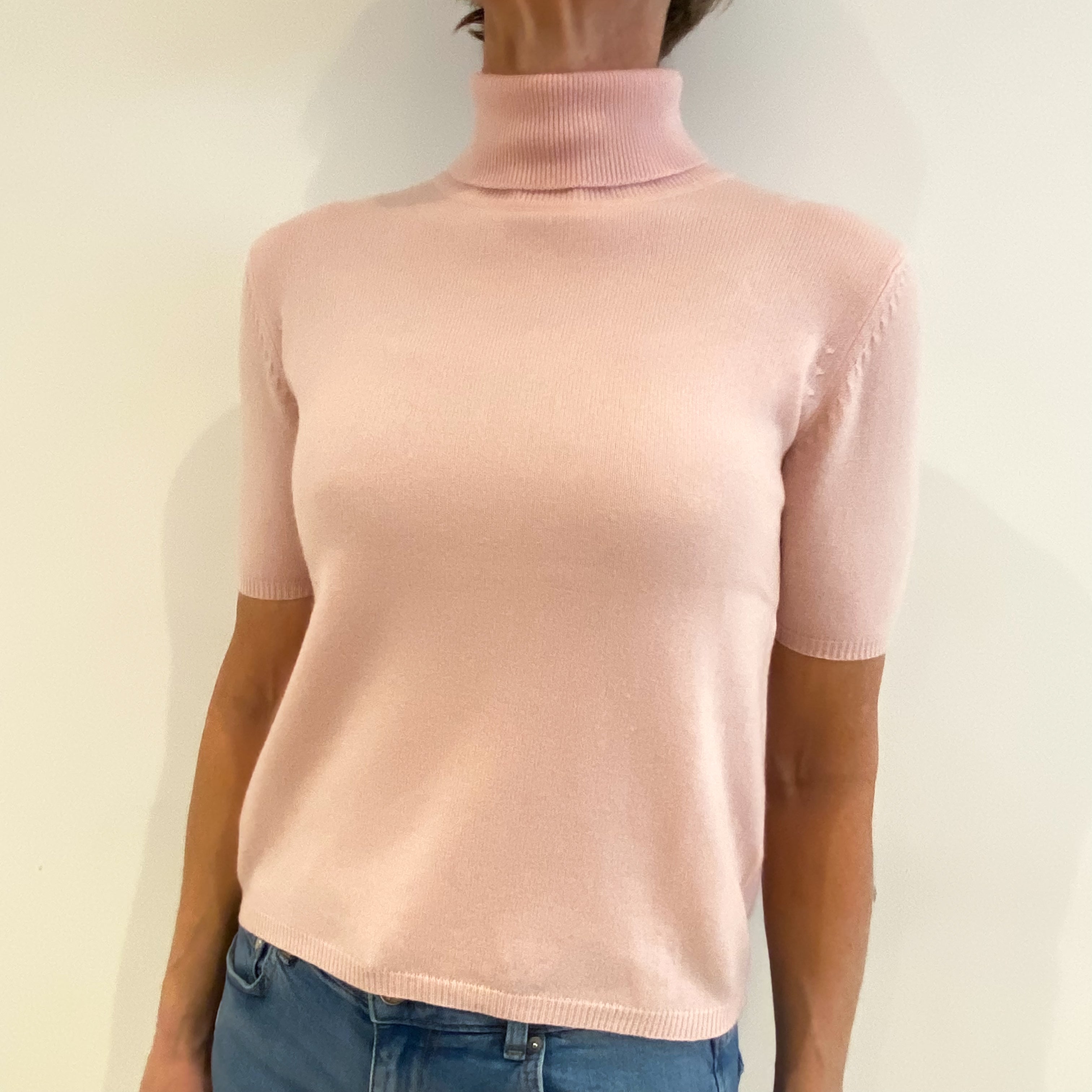 Carnation Pink Cashmere Polo Neck Jumper Small